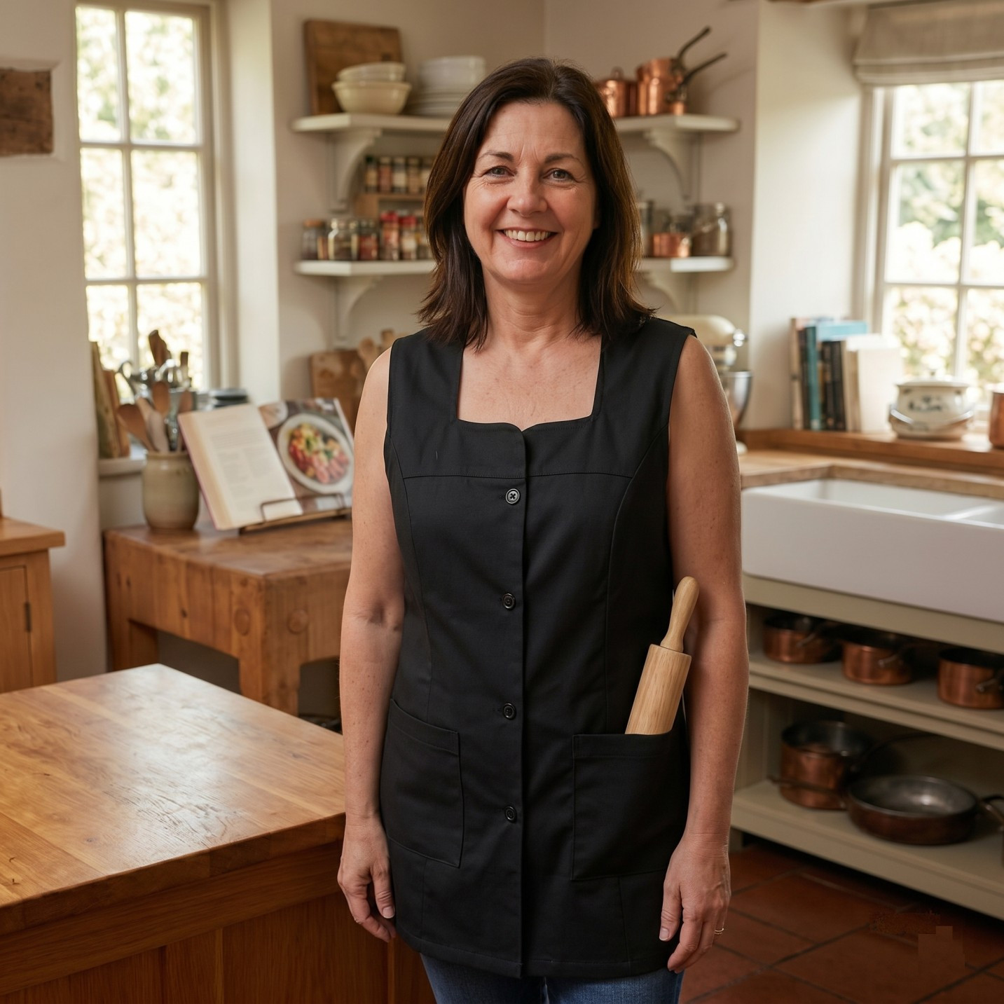 Women's Apron With Buttons And Pockets | Feminine Kitchen Apron | Cleaning, Hospitality, Bakery Work Uniform | Practical And Comfortable Sleeveless Tunic | Professional And Domestic Clothing