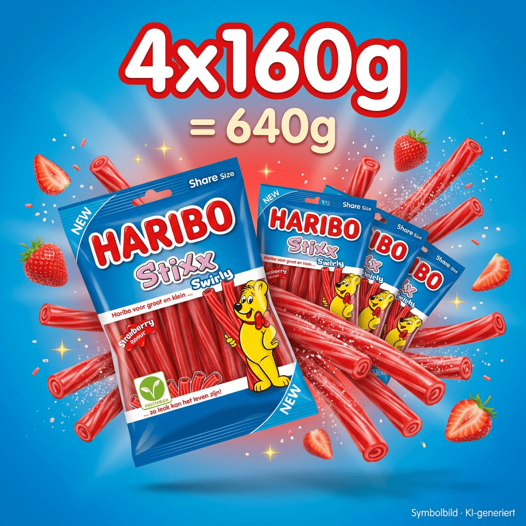 Image of Haribo - Stixx Swirly Strawberry - Vegetarian Fruit Gum Sticks With Strawberry Flavor - 4x160g 640g