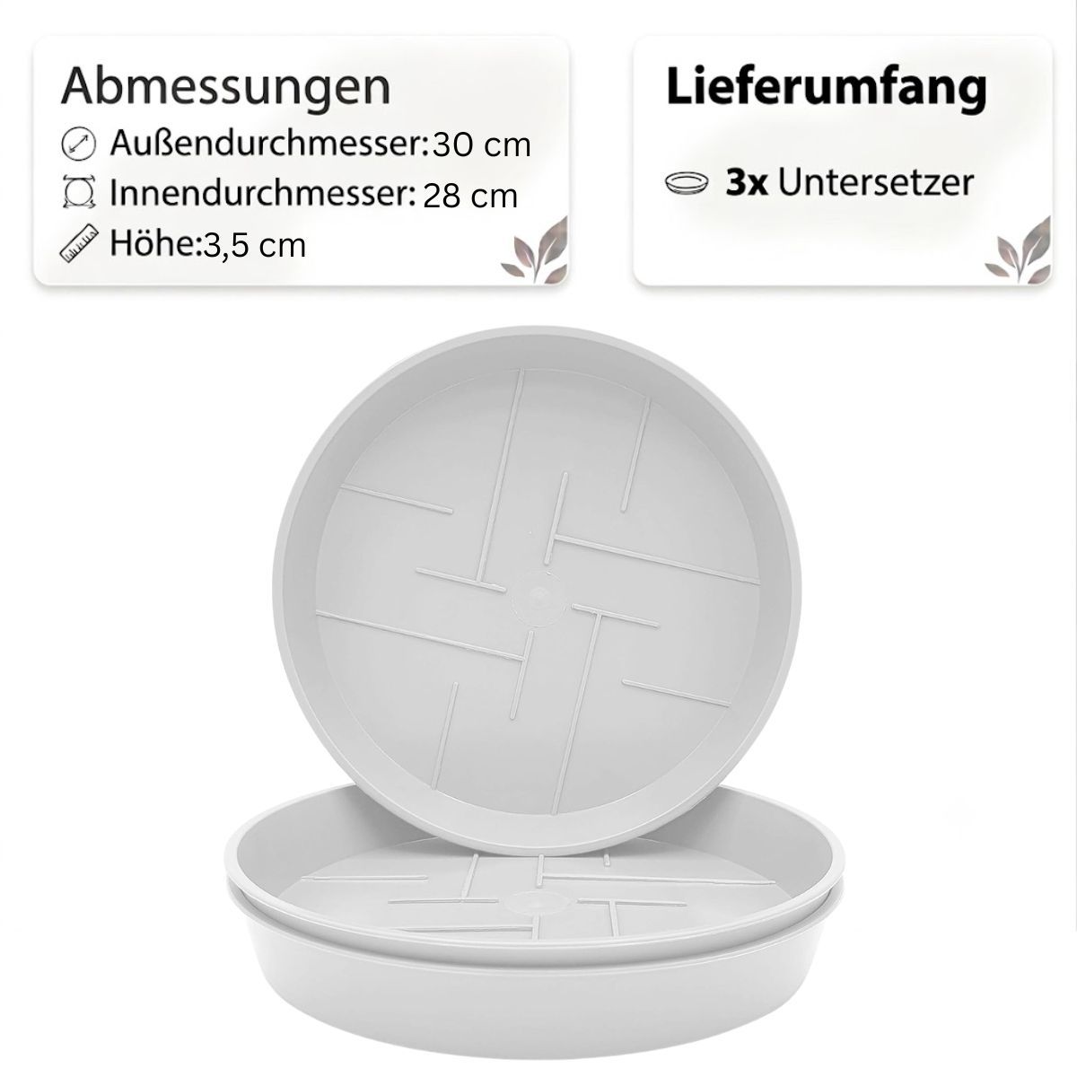 Image of 3-piece Set Round Flower Pot Saucers – , White, Sturdy & Easy To Clean, Weather-resistant For Indoor & Outdoor Use, Sizes 12–45 Cm, Perfect For Plant Care, Protects Against Moisture And Dirt