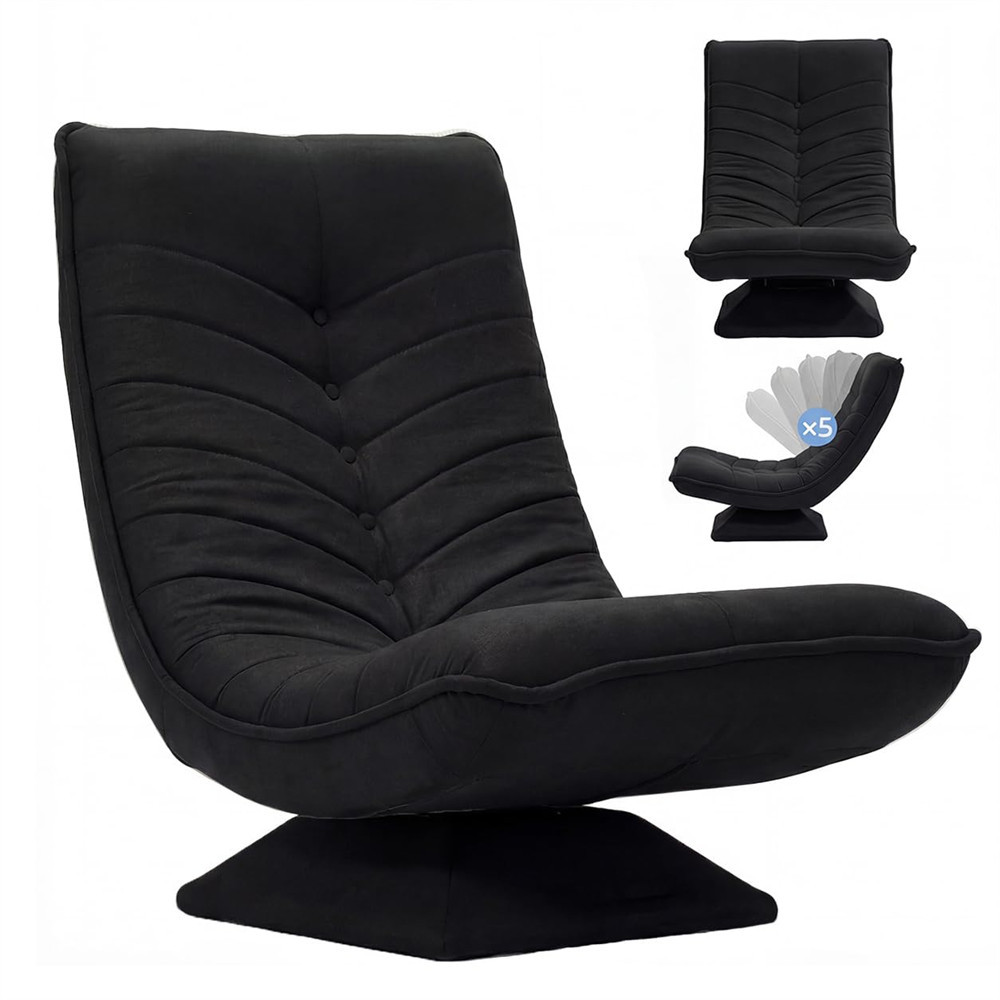 Image of Adjustable Backrest Stool, 360° Rotatable Foldable 150kg Upholstered, Gaming Chair Living Room Relaxation Chair, Breathable Linen Tv Chair, Reading Chair, Floor Chair