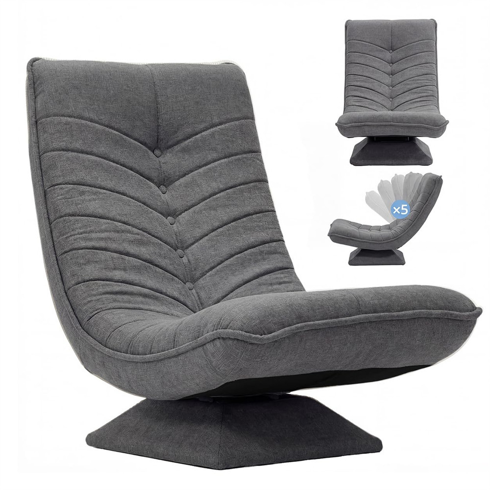 Adjustable Backrest Stool, 360° Rotatable Foldable 150kg Upholstered, Gaming Chair Living Room Relaxation Chair, Breathable Linen Tv Chair, Reading Chair, Floor Chair