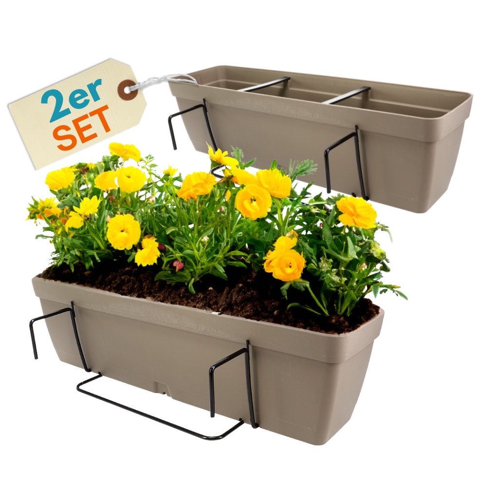 2-piece Set Balcony Flower Box With Bracket, Balcony Planter With Water Reservoir, 50 Cm