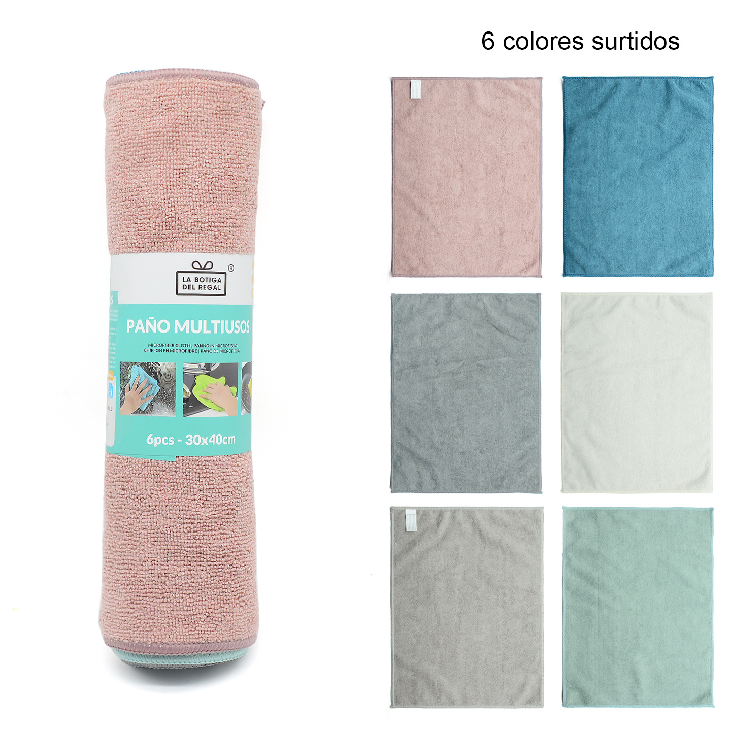 TEMU Paños de Microfibra Multicolores 30×40cm Pack de 6 Unidades :Toallitas absorbentes para limpieza cocina y baño, dos grosores M1/M2