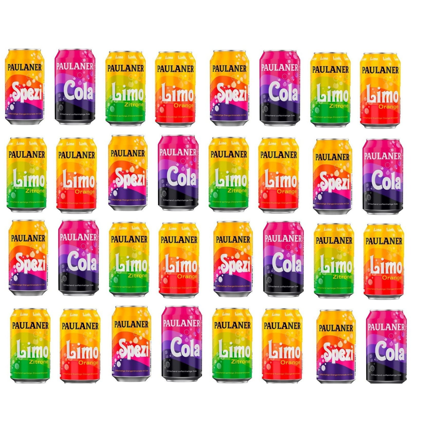 24 Cans Of 0.33l Paulaner Mix Cans 4 Flavors (orange, Lemon, Cola, Spezi) Disposable