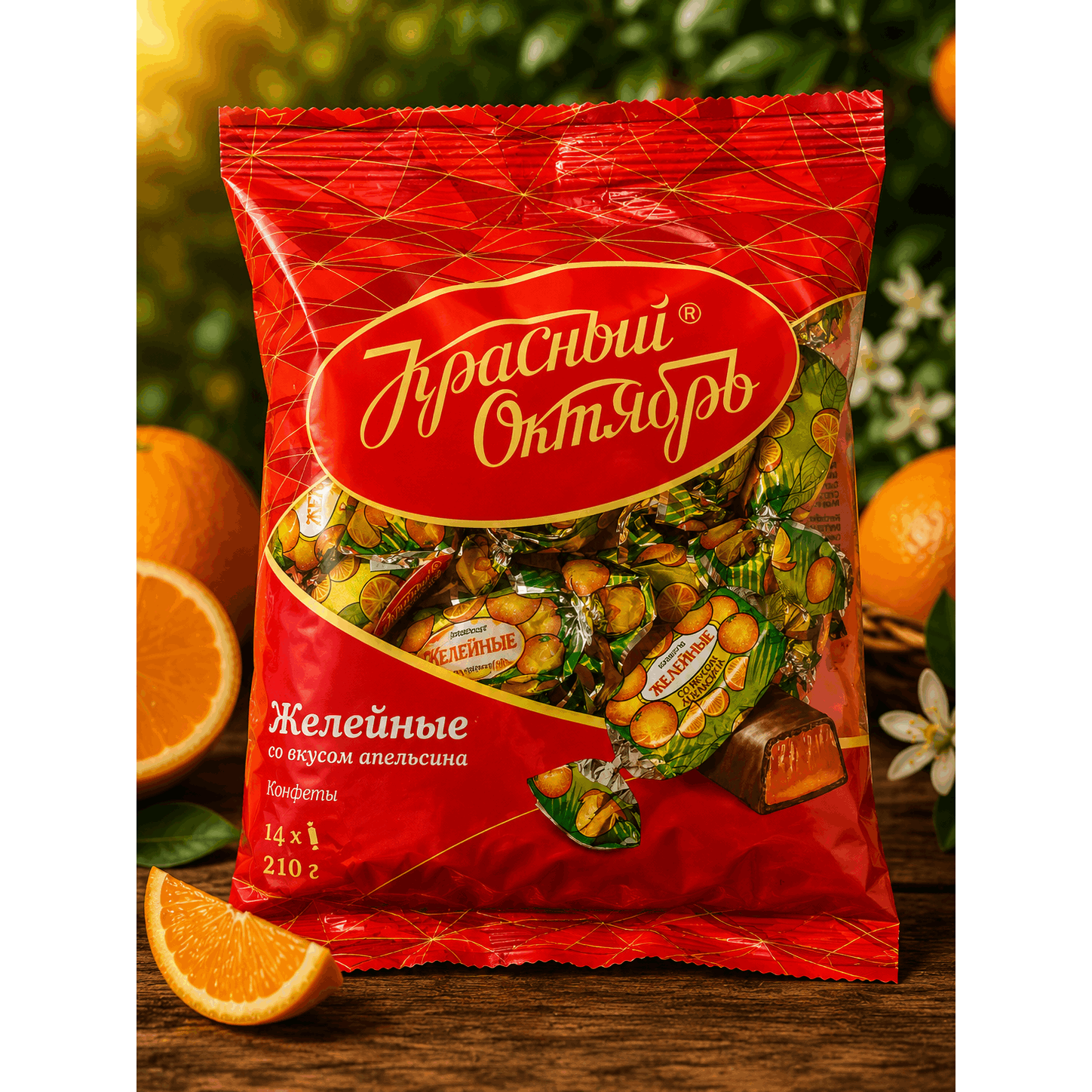 Red October Orange-flavored Jelly Chocolate-coated Gummies, 210 G
