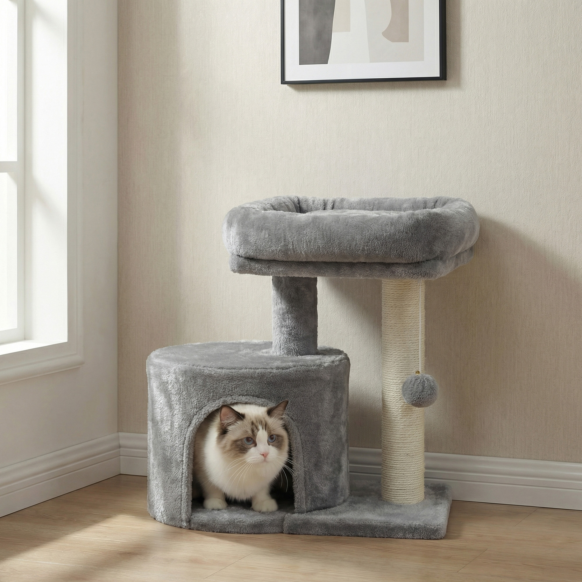 Image of Scratching Tree Small, Cat Tree With Sisal Stem, Cat Scratching Tree With Padded Platform, For Kittens, Light Grey, 47.5 X 38 Cm