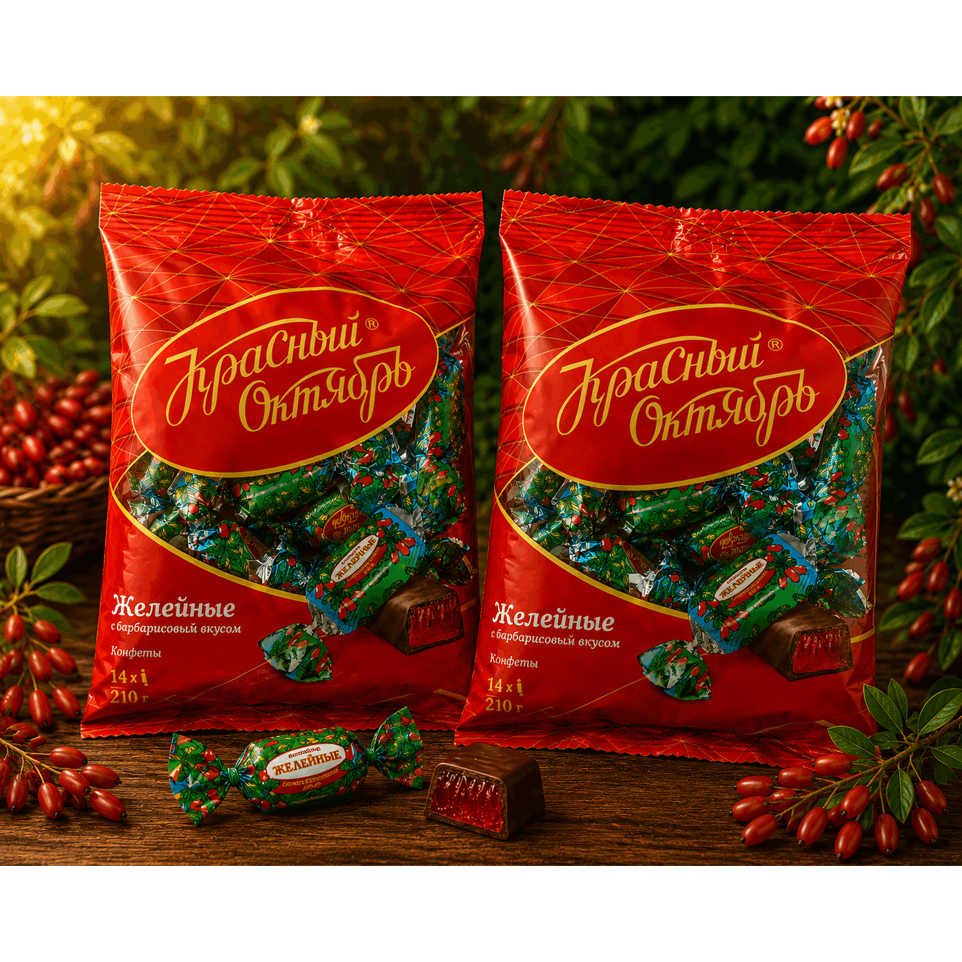 Image of Red October Jelly Candies With Barberry Flavor, Chocolate-covered Bonbons With Barberry Aroma, 210 G