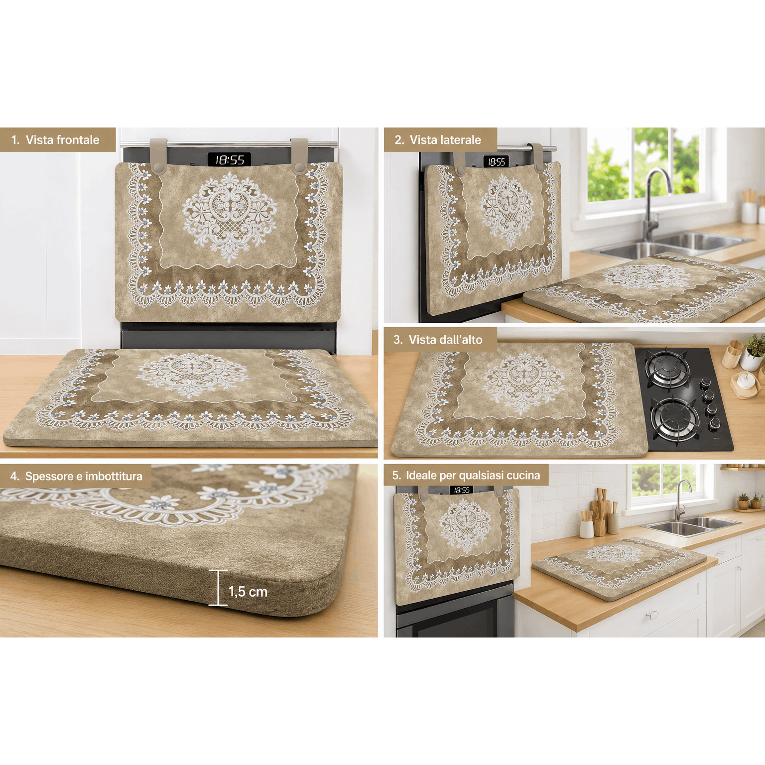 TEMU Set Of 2pcs Textile Kitchen Decorative Placemat And Table Runner Macramè Line | Elegant Print | Kitchen Furniture Washable