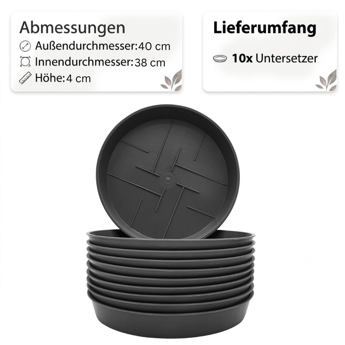 10-piece Set Round Plant Saucer – , , Sturdy & Easy To Clean, Weather-resistant For Indoor & Outdoor Use, Sizes 12–45 Cm, Perfect For Plant Care, Protects Against Moisture And Dirt