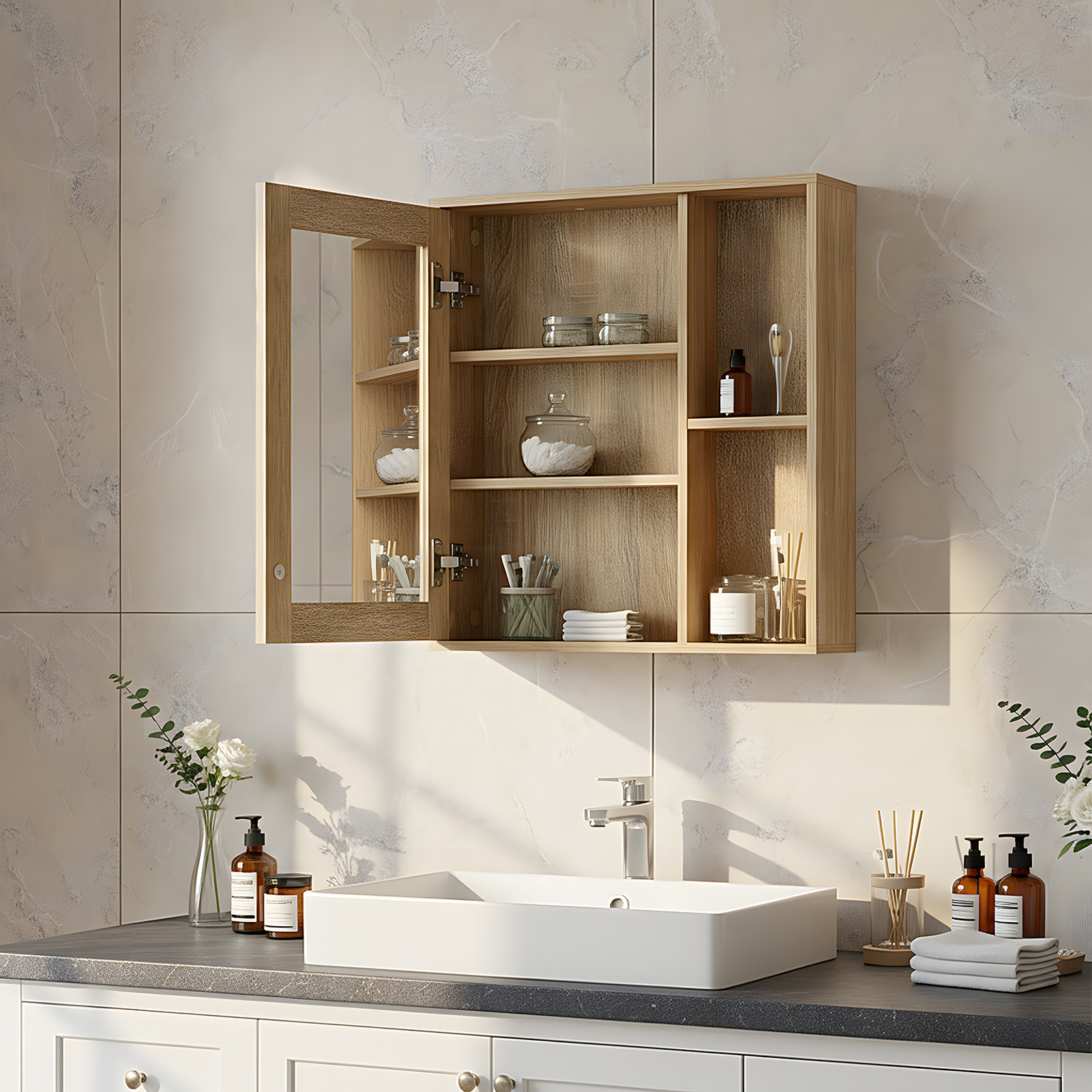 Bathroom Mirror Cabinet with Adjustable Shelves