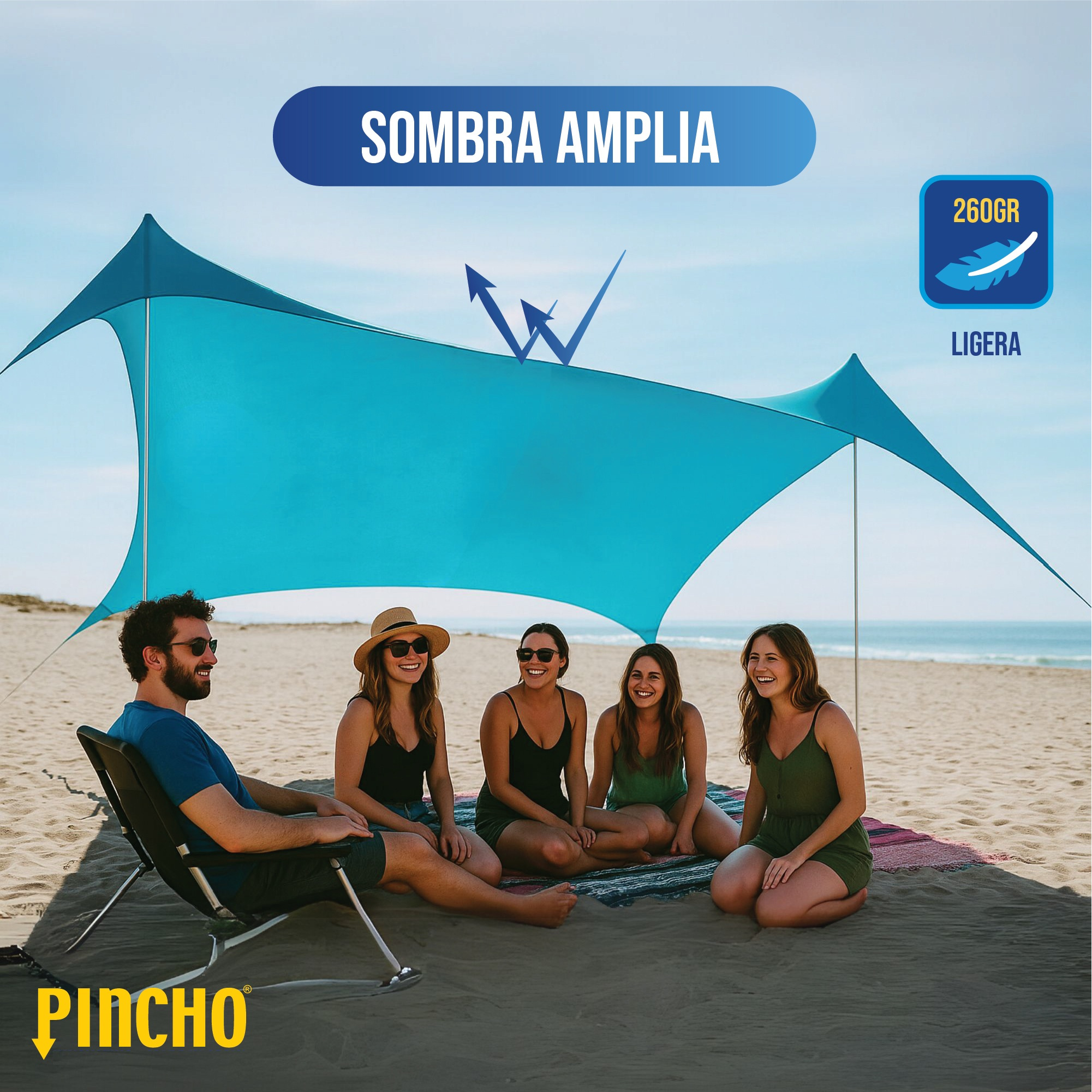 Image of Umbrella 210x210 Cm, Portable Pincho – Solar With Uv Upf50+ Protection – Lightweight And Foldable Canopy For Camping, Picnic, And Fishing – Easy Assembly With Sand Anchors