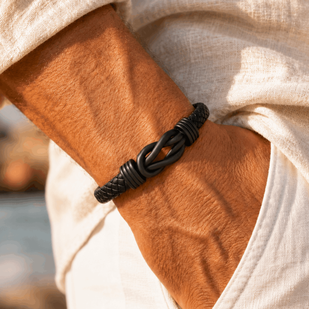 TEMU Pulsera de Cuero para Hombre de 21 cm, Brazalete de Cuero Negro, Cierre Magnético, Diseño de , Regalo de Joyería para Hombre