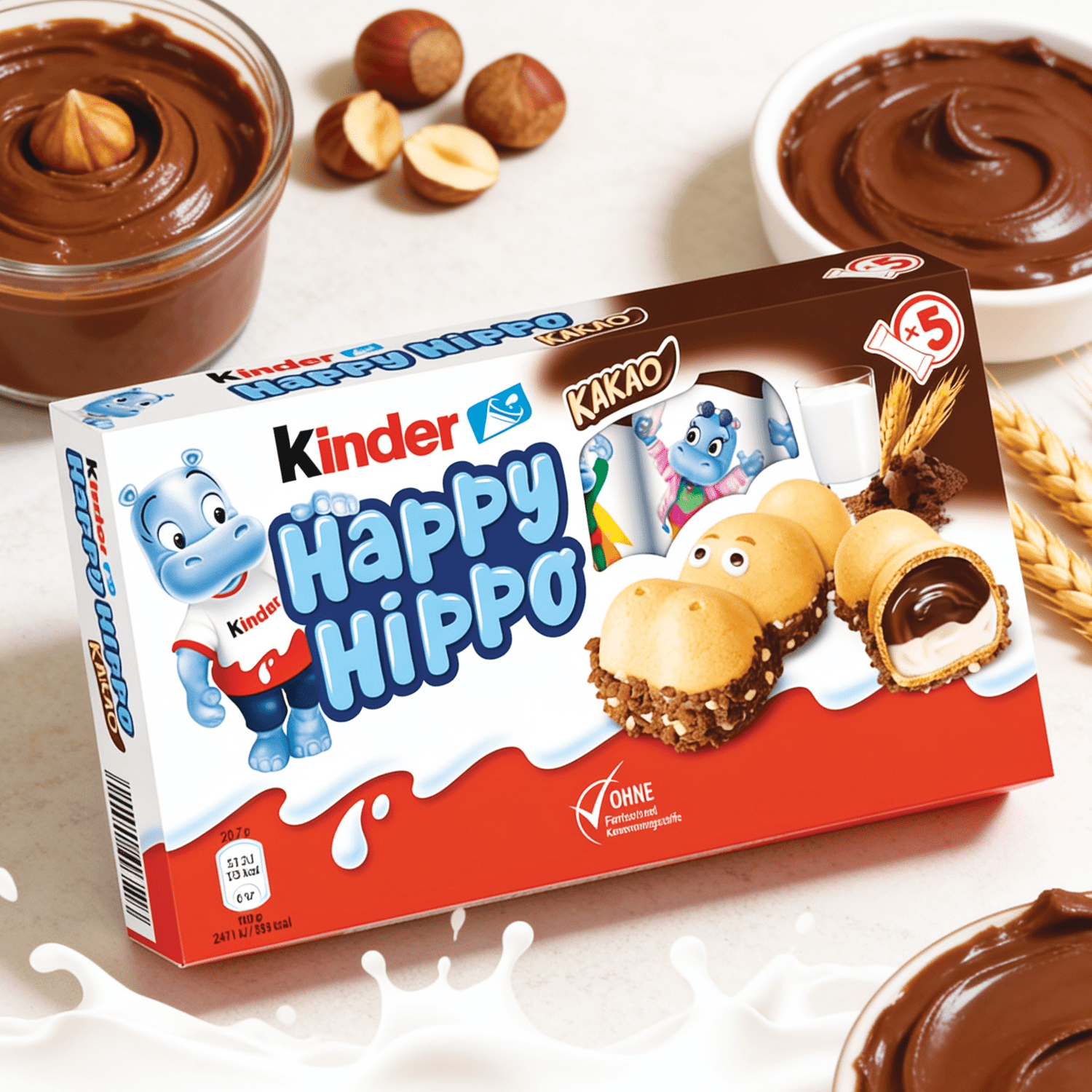 Image of Ferrero Kinder Happy Hippo Cocoa - 5 Individually Wrapped Wafer Specialties With Meringue Chips And Double Filling Made Of Milk And Cocoa Cream 103.5g