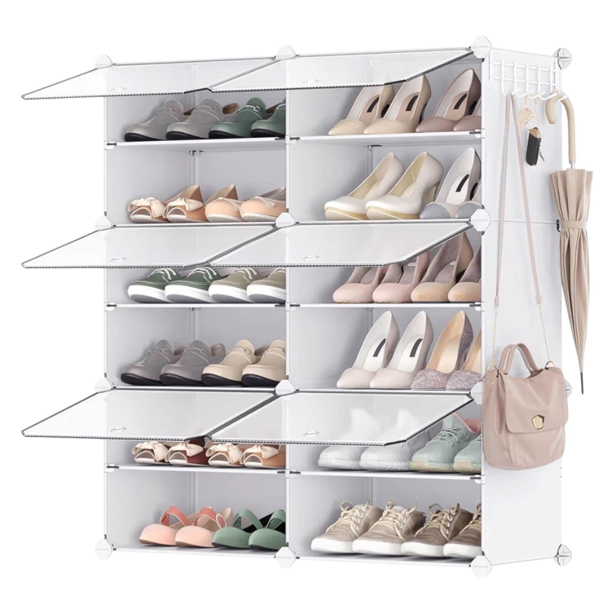 TEMU Mueble Zapatero Plástico, 6 Compartimentos para 24 de Zapatos, con Puertas, Estructura de Acero y Estantes de Plástico, Armario para Dormitorio