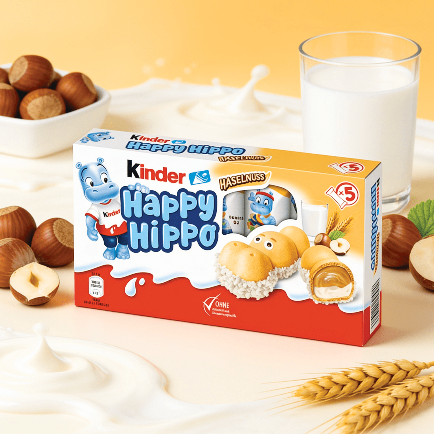 Image of Ferrero Kinder Happy Hippo Hazelnut - 5 Individually Wrapped Wafer Bars With Hazelnut Cream, Milk Cream, And Crispy Nougat Pieces 103.5g