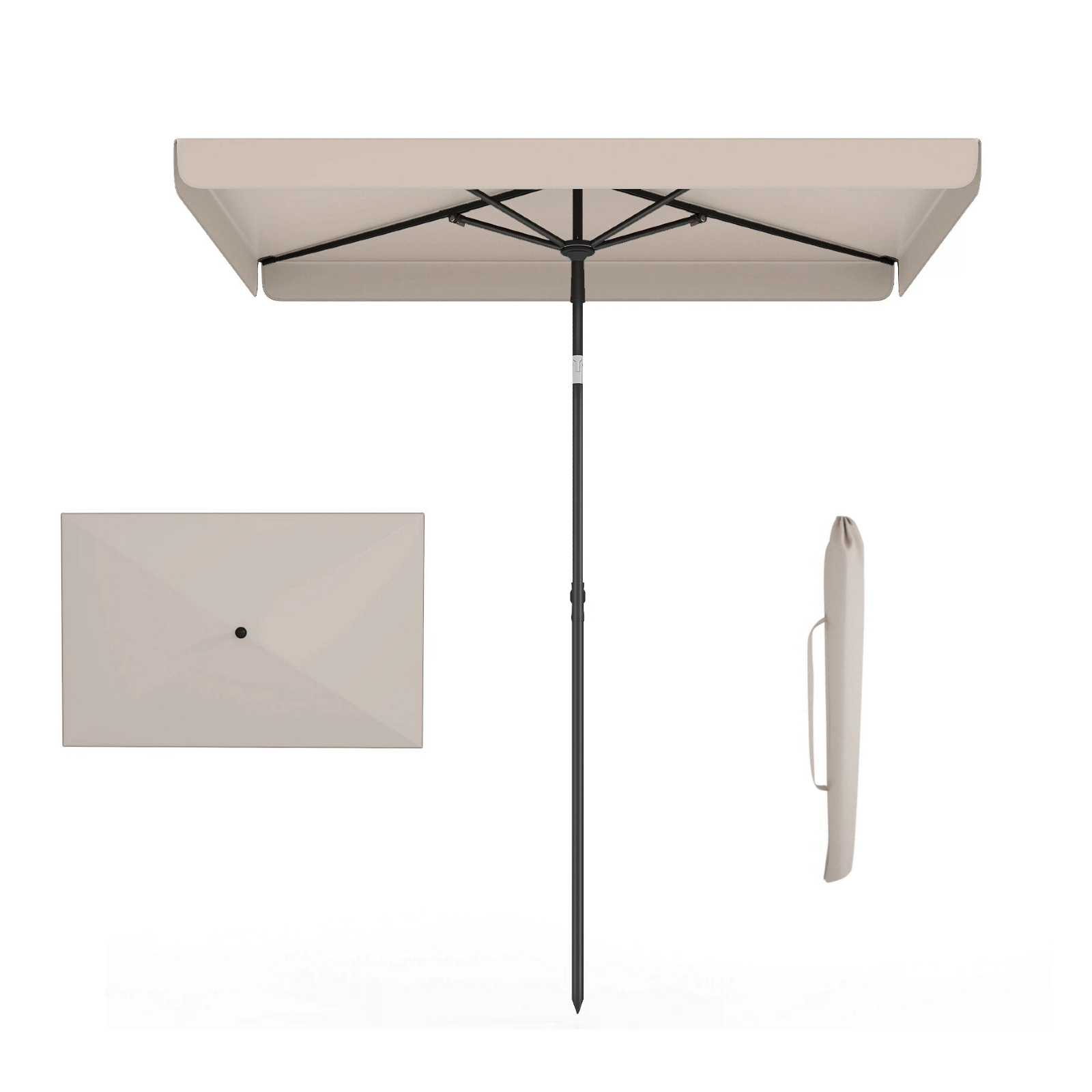 200 X 130 Cm Outdoor Parasol, Rectangular Balcony Parasol With 30° Tilt Angle, Garden Parasol With 4 Ribs And Carrying Bag