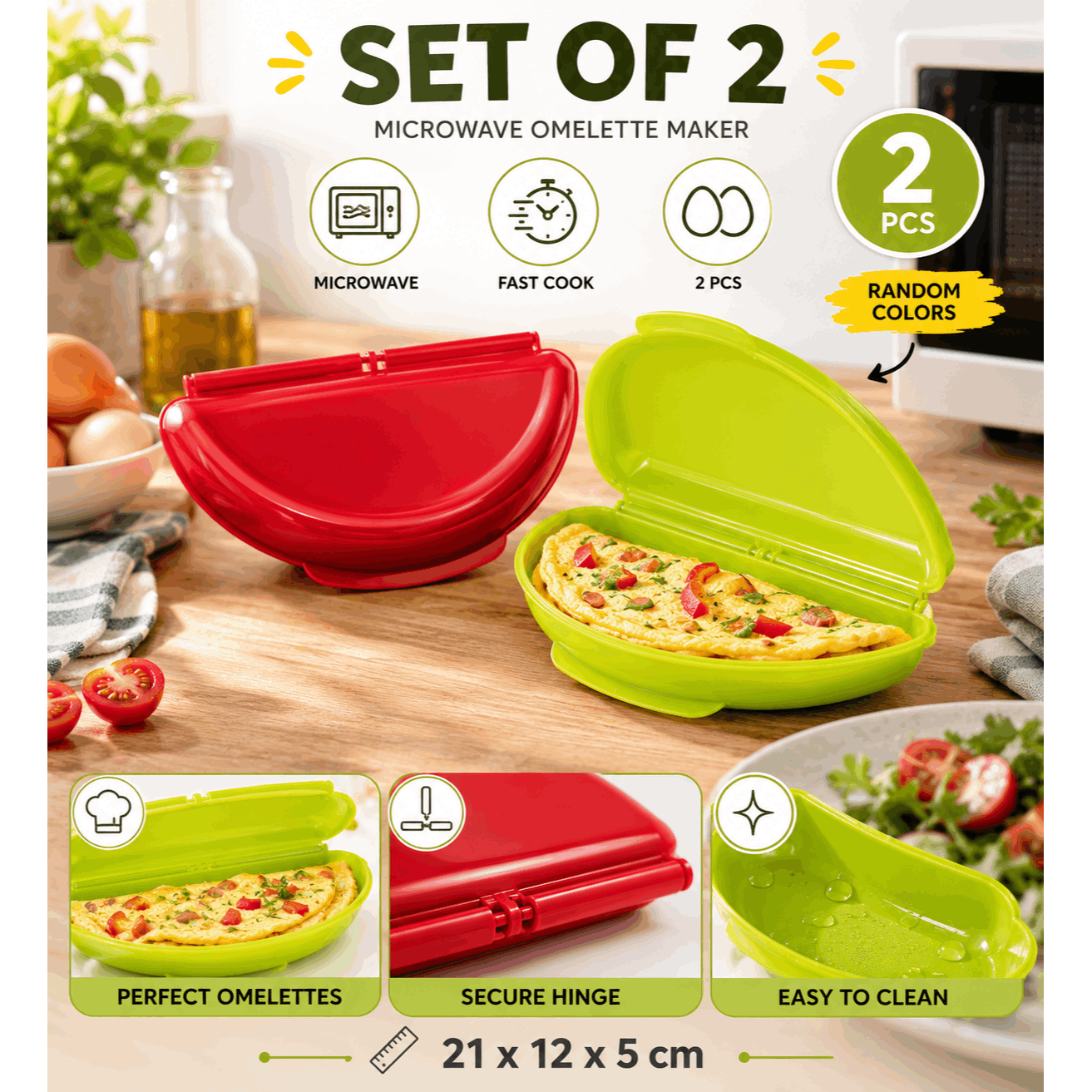 Lot Of 2 Microwave Omelette Cookers - Quick Cooking Without Fat - Random Colors - 21 X 12 X 5 Cm