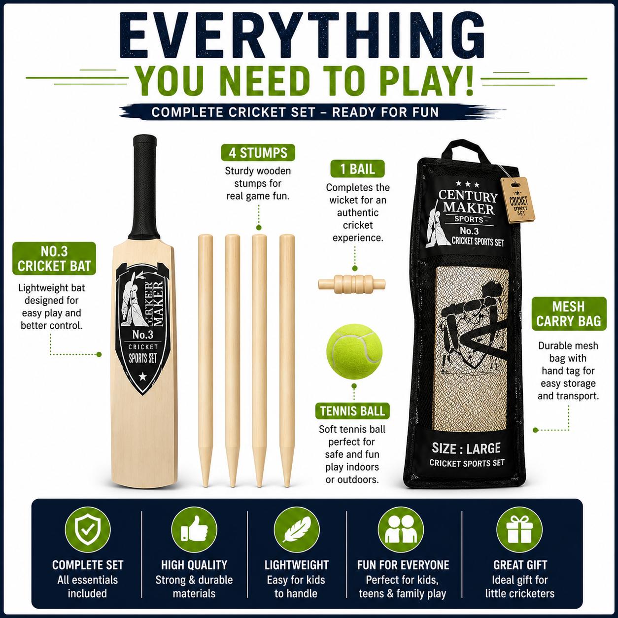 No 5 Complete Cricket Sports Set with Carry Bag