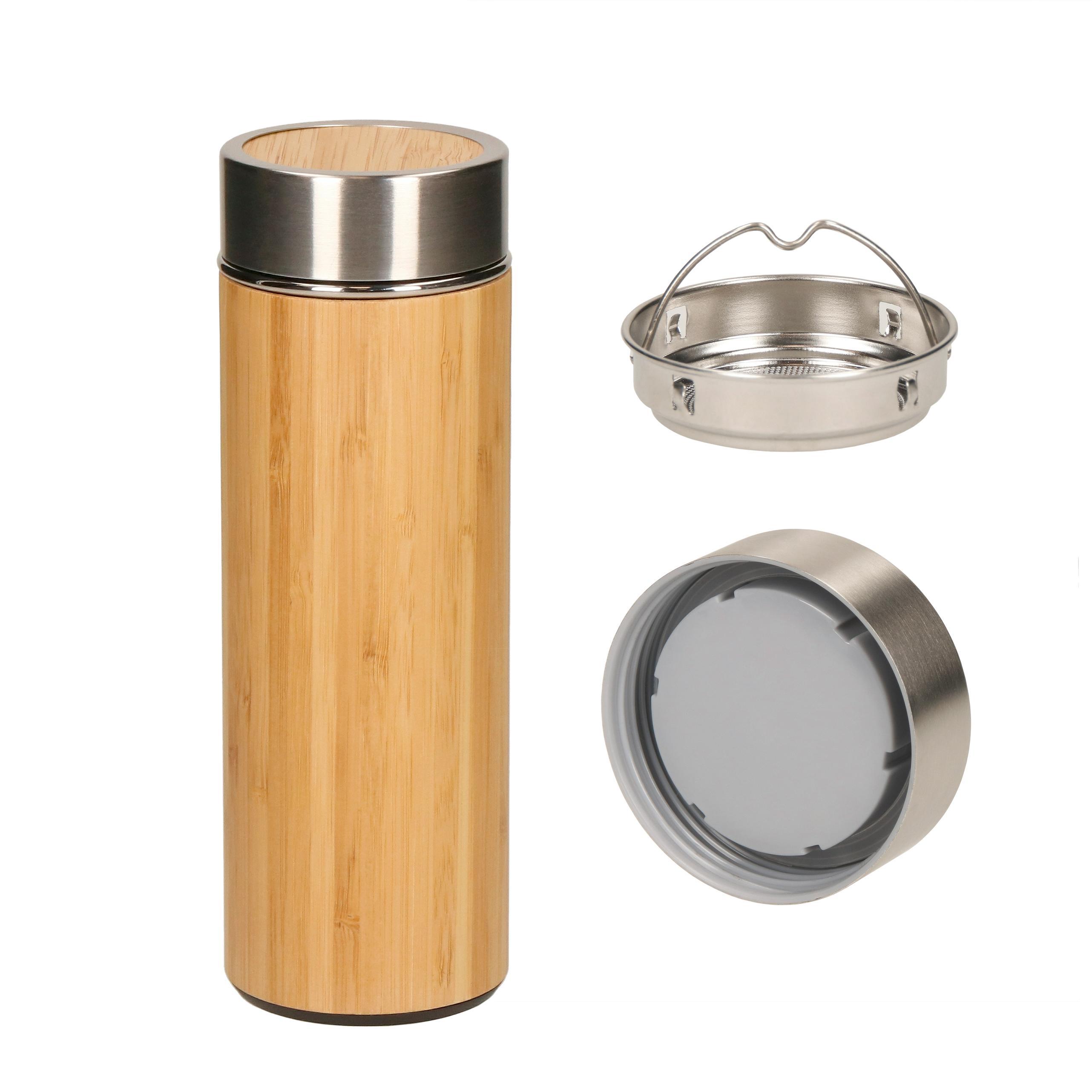Vacuum Insulated Bottle "bamboo" Double-walled Tea Bottle With Inner Infuser, 0.35l, Brown