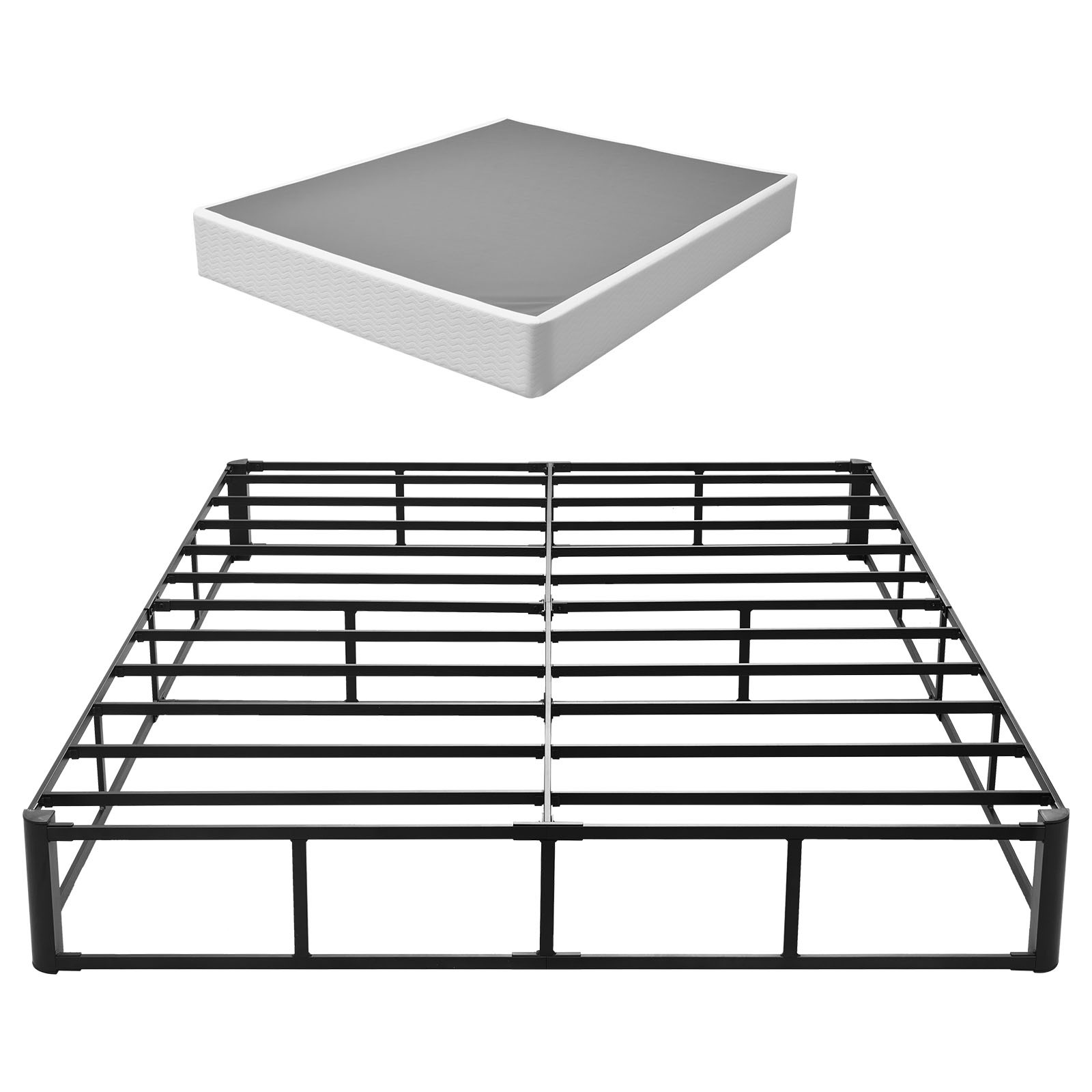 Image of Vevor Box Spring, Queen Size Bed Frame With Washable Fabric Cloth, Heavy Duty Metal Frame For Queen Bed, 230 Mm Mattress Foundation, 3500 Lbs Max Weight Capacity, Easy Assembly, 2010 X 1515 X 230 Mm