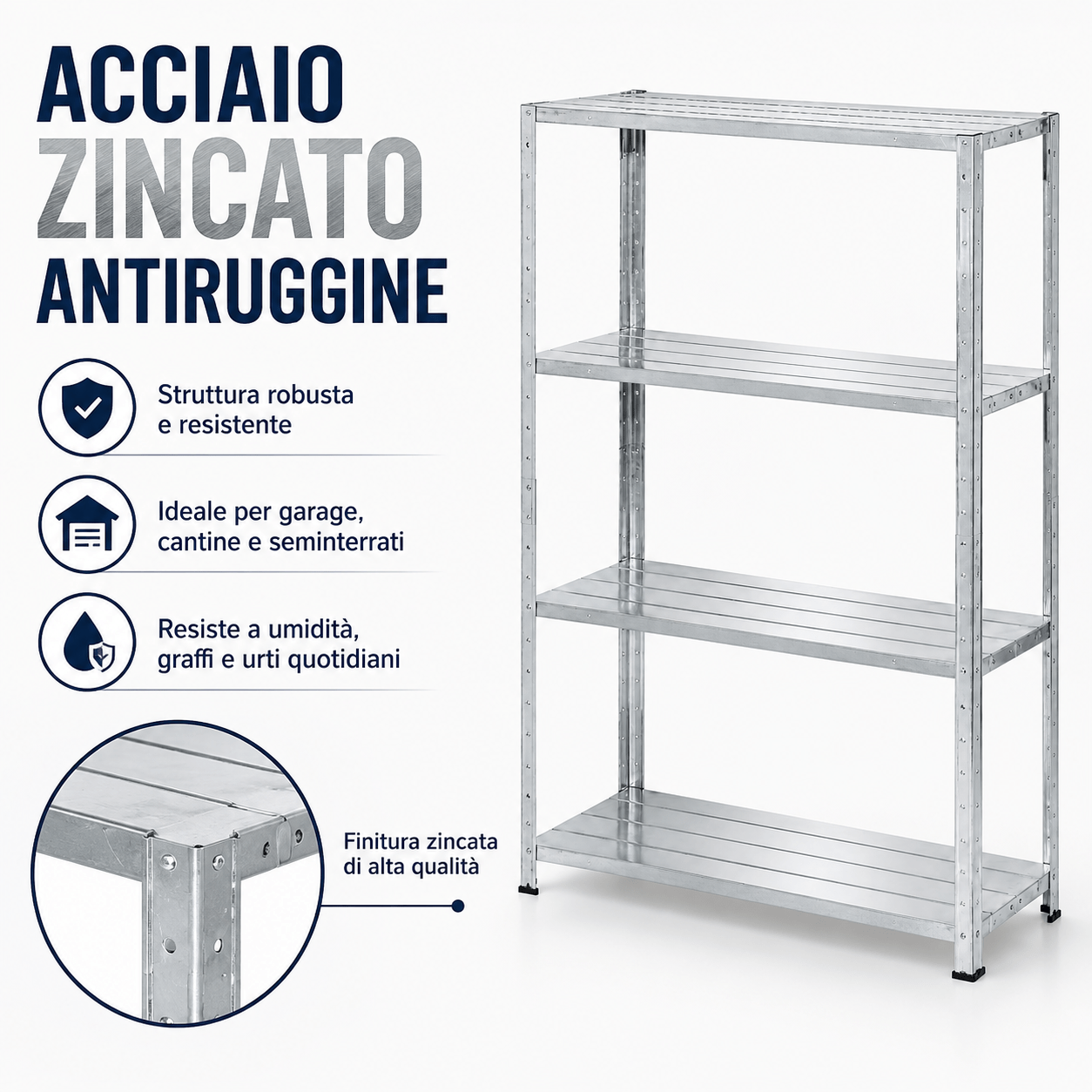 Image of Metal Shelf 70x26x127 Cm - 4 Adjustable Shelves, Including Assembly Hardware, Structure For Garage, Basement, Warehouse
