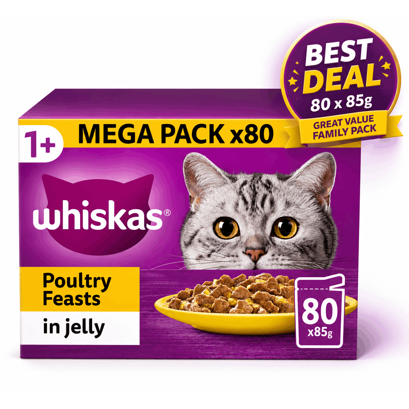 TEMU Whiskas Poultry Feasts 1+ Adult Wet Cat Food Pouch - 80 X 85 G