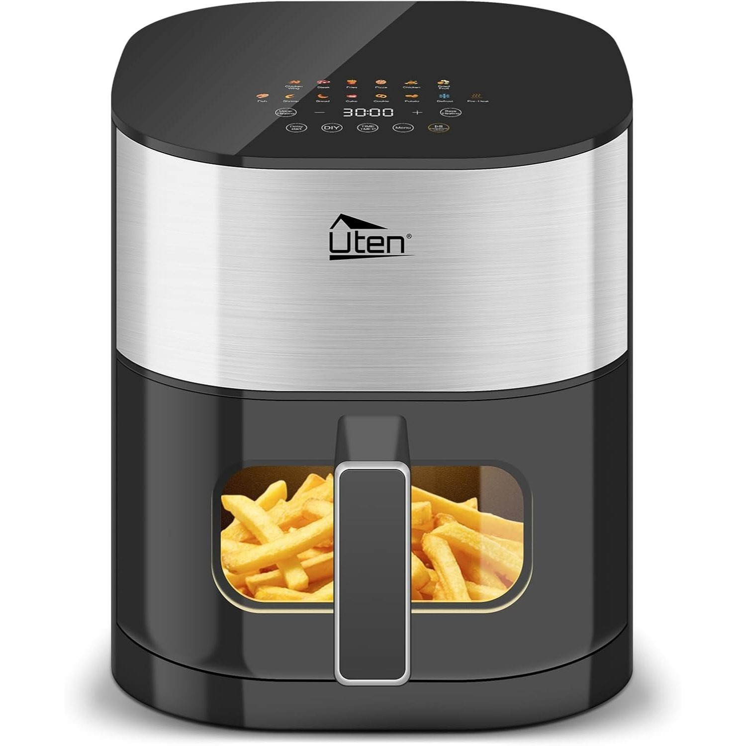 Image of Uten Air Fryer 5.5l With Viewing Window, Color Screen, 14 Programs, Start, Stainless Steel Oil Mesh, 2 Individually Controllable Heating Elements, No Flipping Food, Energy