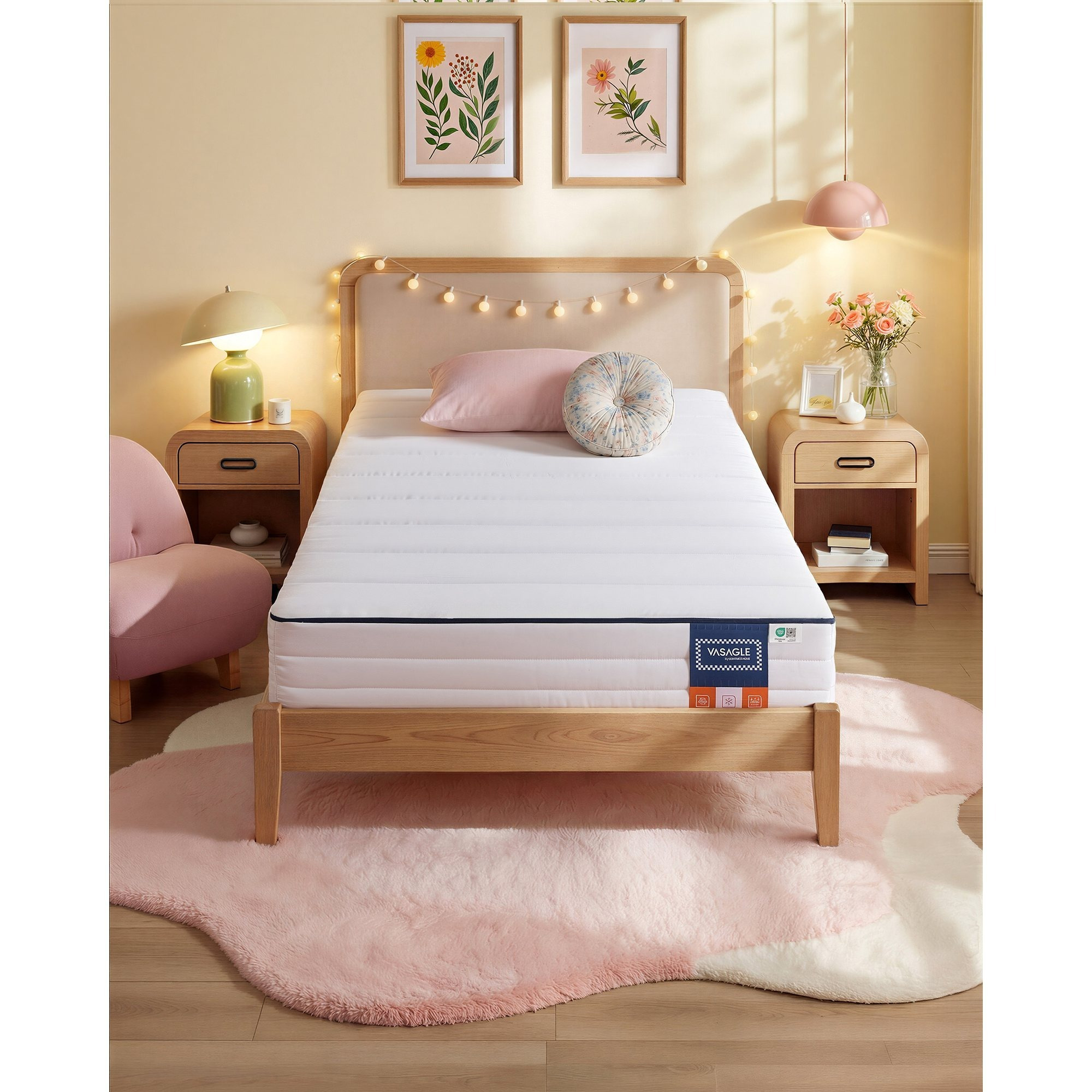 TEMU Matelas blanc une personne de dimensions 90 x 200 cm et d’une épaisseur de 16 cm. Fabriqué en mousse à de infusée de gel, il offre un soutien