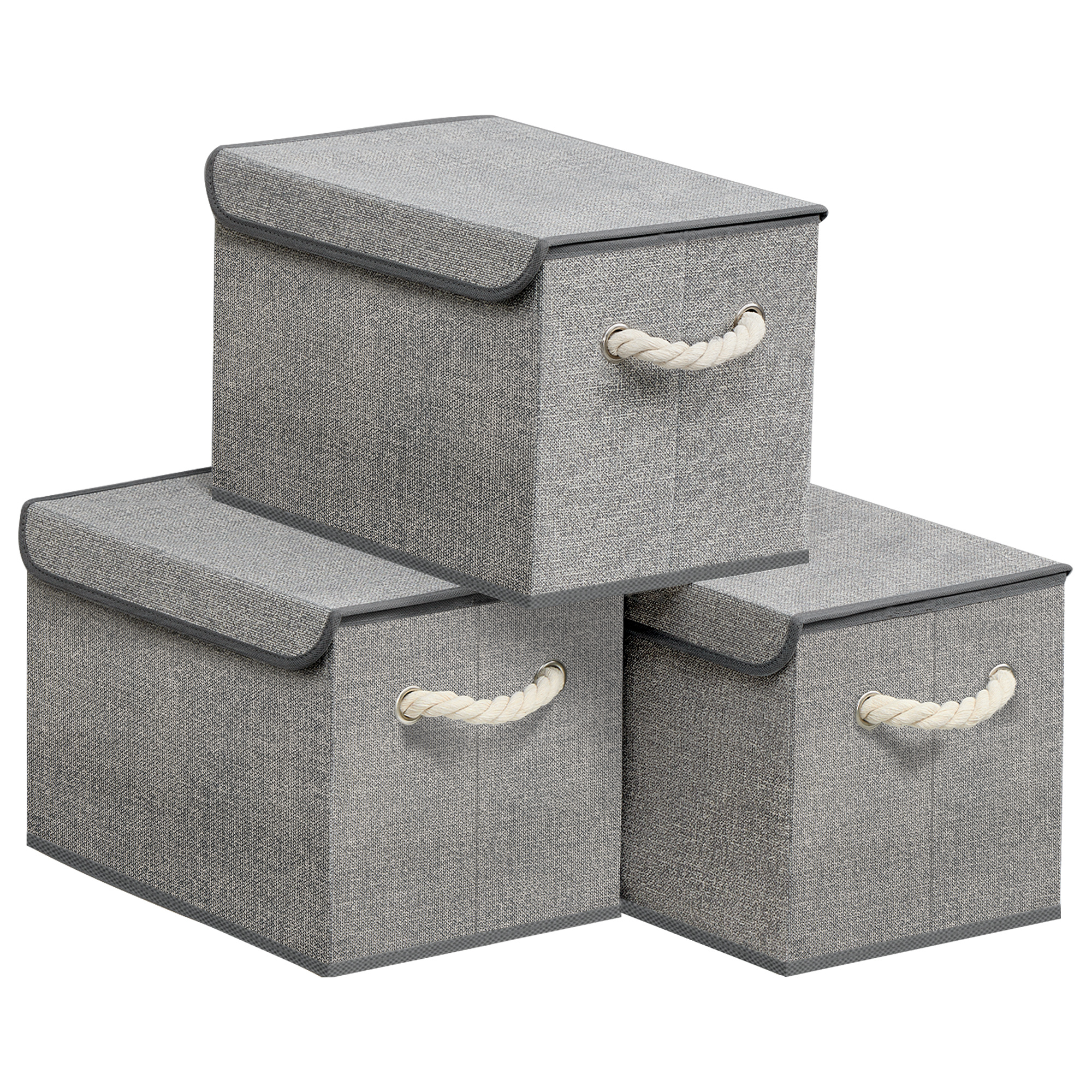TEMU Three-part Set Of -gray Fabric Storage Boxes With Lids, Measuring 38 Cm In Length, 25 Cm In Width, And 25 Cm In Height. Equipped With Handles,