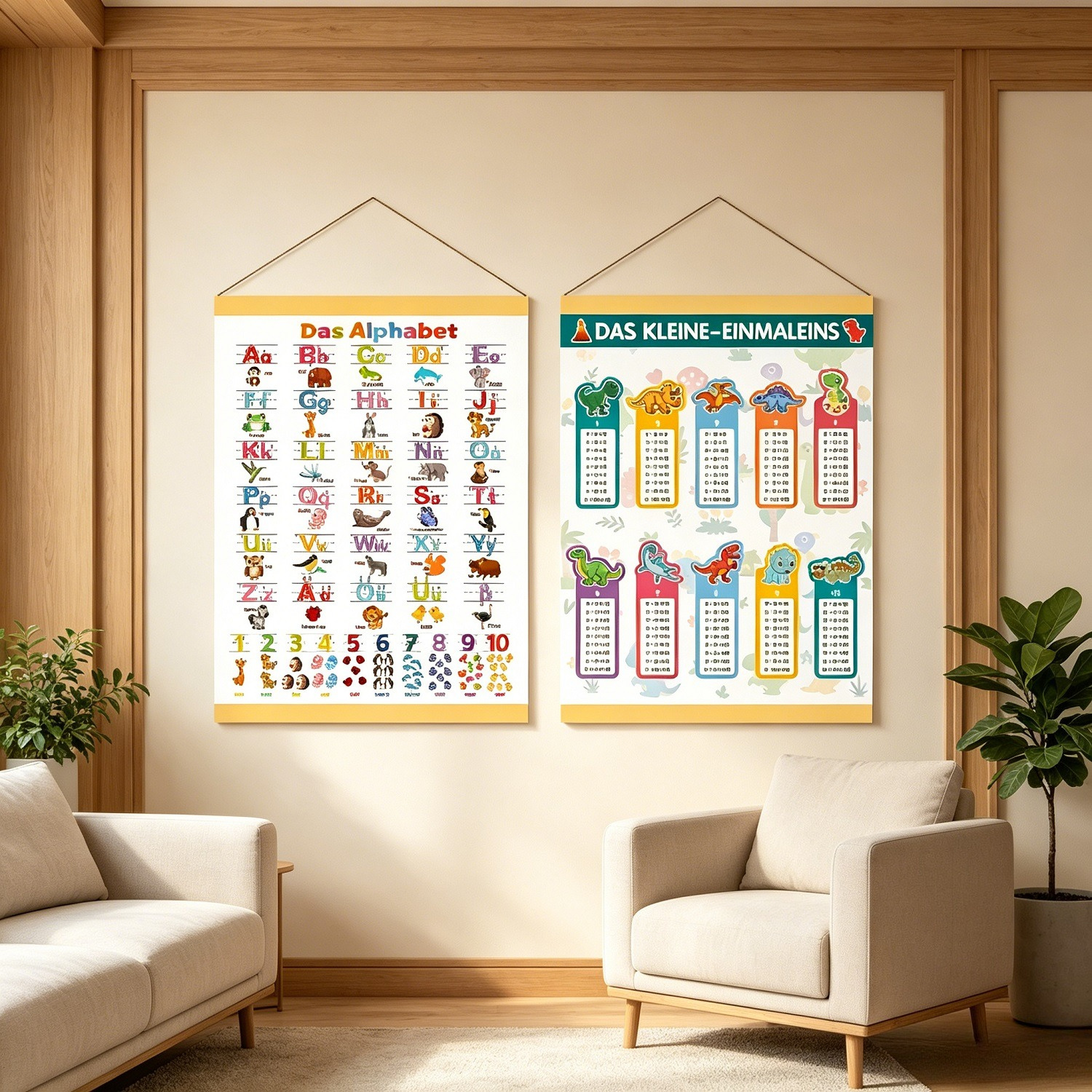 2-piece Learning Poster Set, Alphabet And Multiplication Tables, Hangable For Classroom Or Room - Party Gift Set