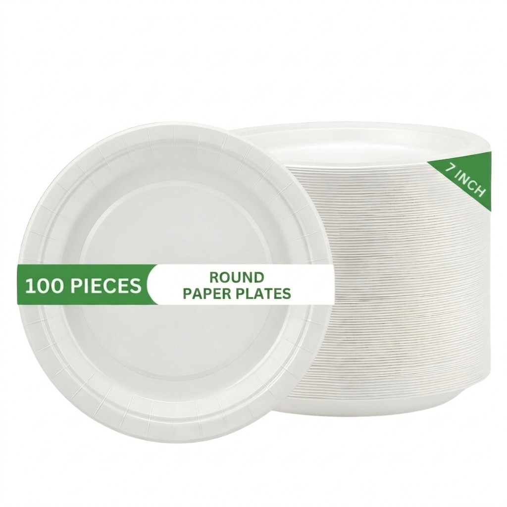 TEMU 7 Inch Heavy Duty Paper Plates 100pcs | Lightweight White Disposable Plates For Party, Bbq, | Premium Bulk Party Supplies For Everyday Use
