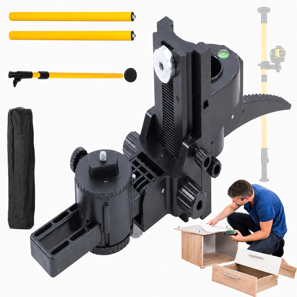 Image of 4.2 M/3. Level Pole And 1/4-inch By 20-inch Laser Mount For Rotary And Line Lasers, Adjustable Telescoping Laser Pole With 5/8"-11 Threaded Adapter 420 Cm 365 Cm