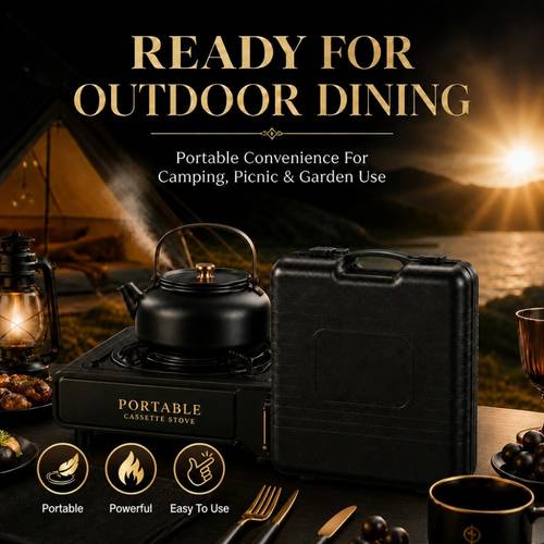 compact outdoor stove with carrying case single burner with control camping picnics and backyard use