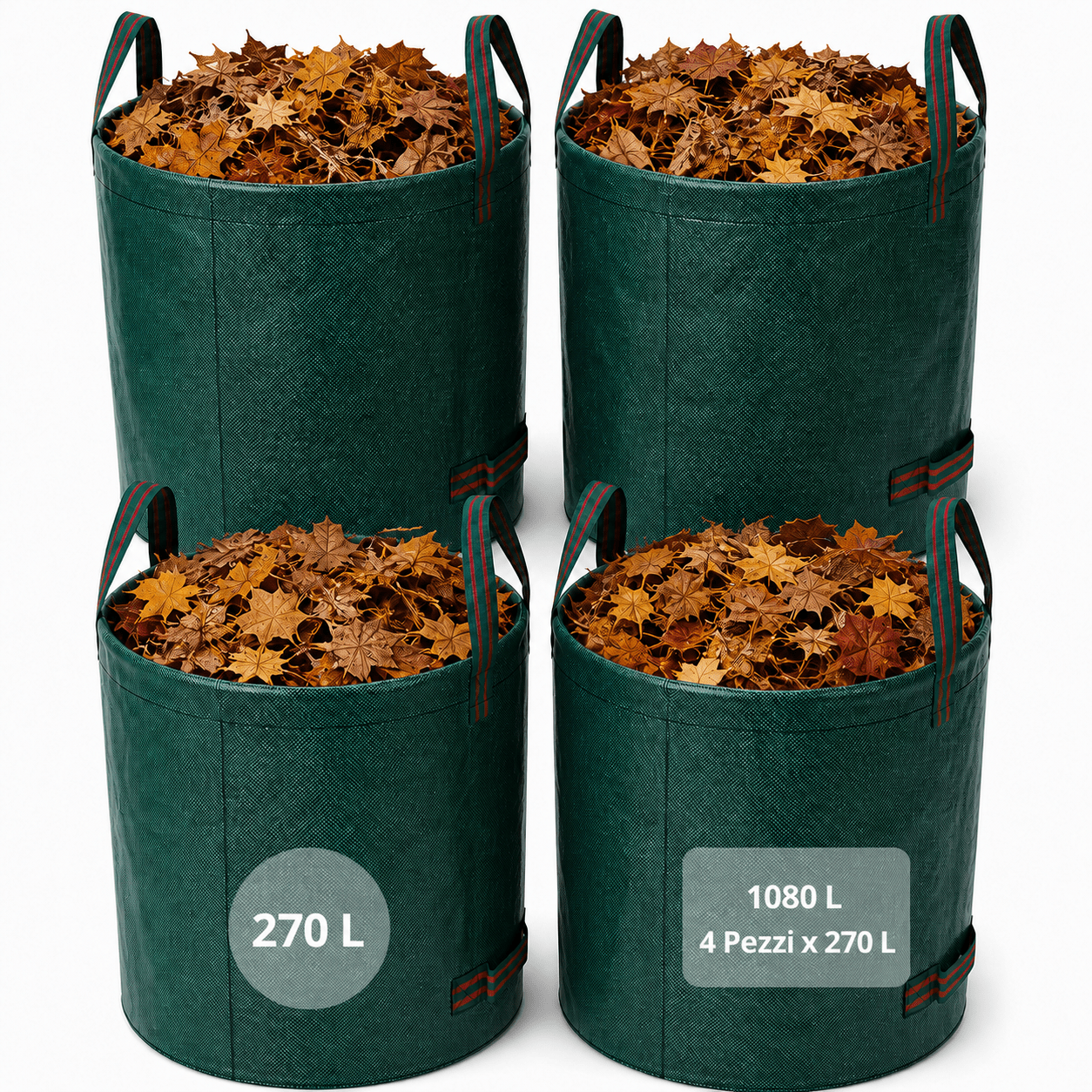 TEMU Sacchi per Rifiuti da Giardino Resistenti �� 250L= 2 Pezzi x 125L o 500L= 4 Pezzi x 125L �� Polipropilene 150 GSM con 4 Manici e Anello Rinforzat