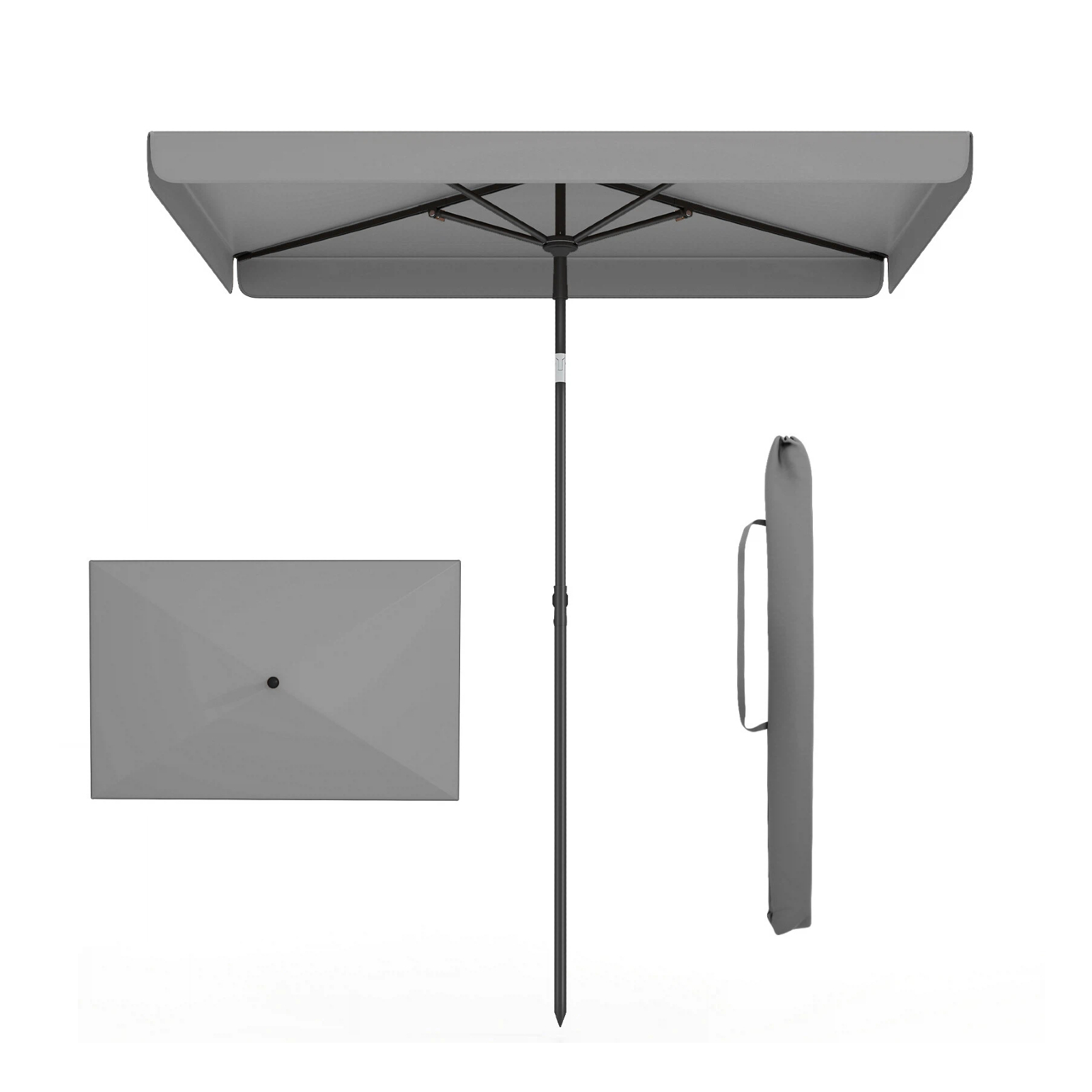 200 X 130 Cm Outdoor Parasol, Rectangular Balcony Parasol With 30° Tilt Angle, Garden Parasol With 4 Ribs And Carrying Bag