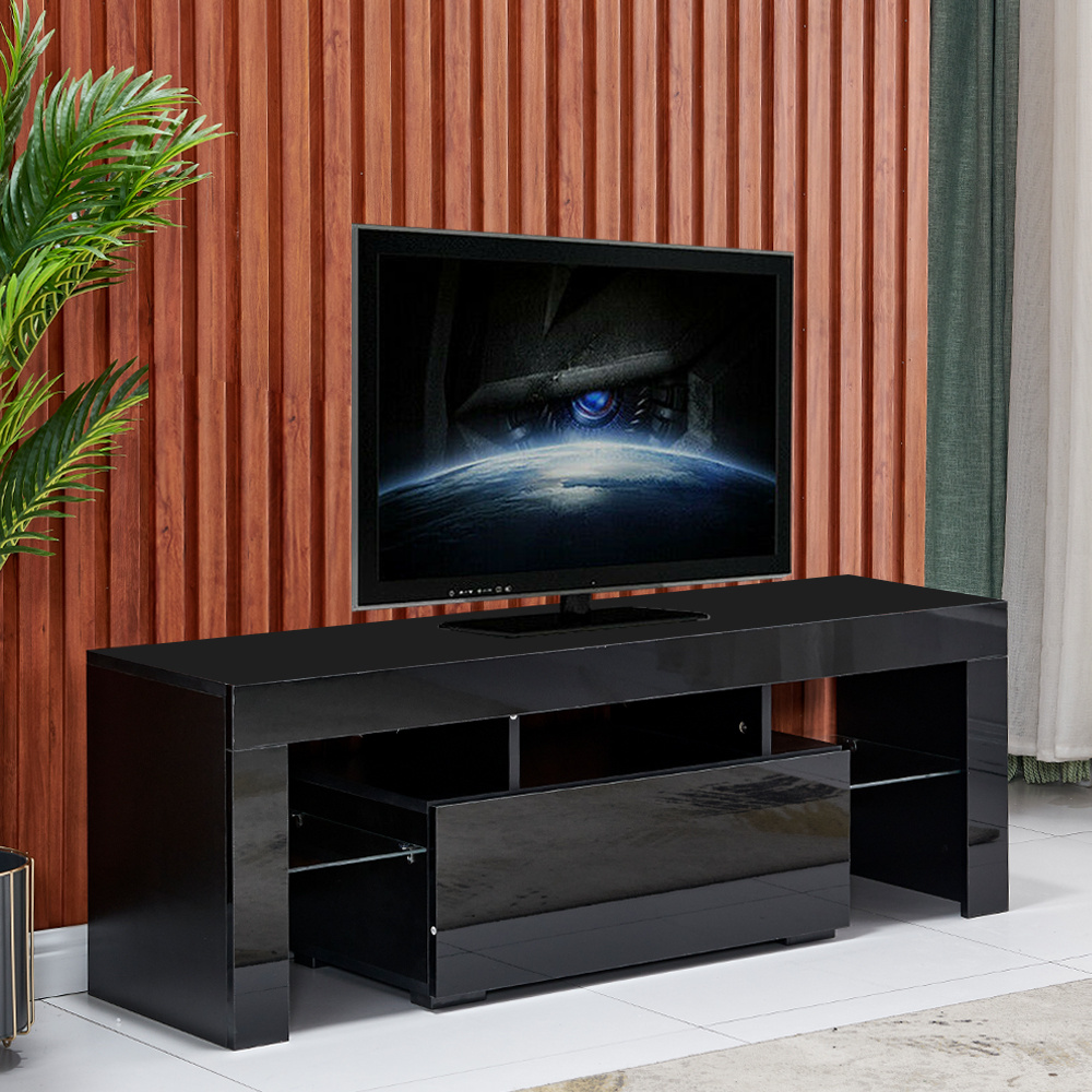 Tv Stand Unit With Drawer, High Gloss Unit, Tv Cabinet With Drawers And Storage Shelf For Living Room Entertainment Room