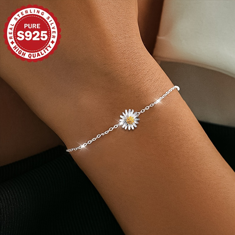 TEMU Ladies' Bracelet Made Of S925 Sterling Silver Â· Daisy Bracelet Â· Minimalist Jewelry Â· Hypoallergenic Â· Elegant Gift For Women