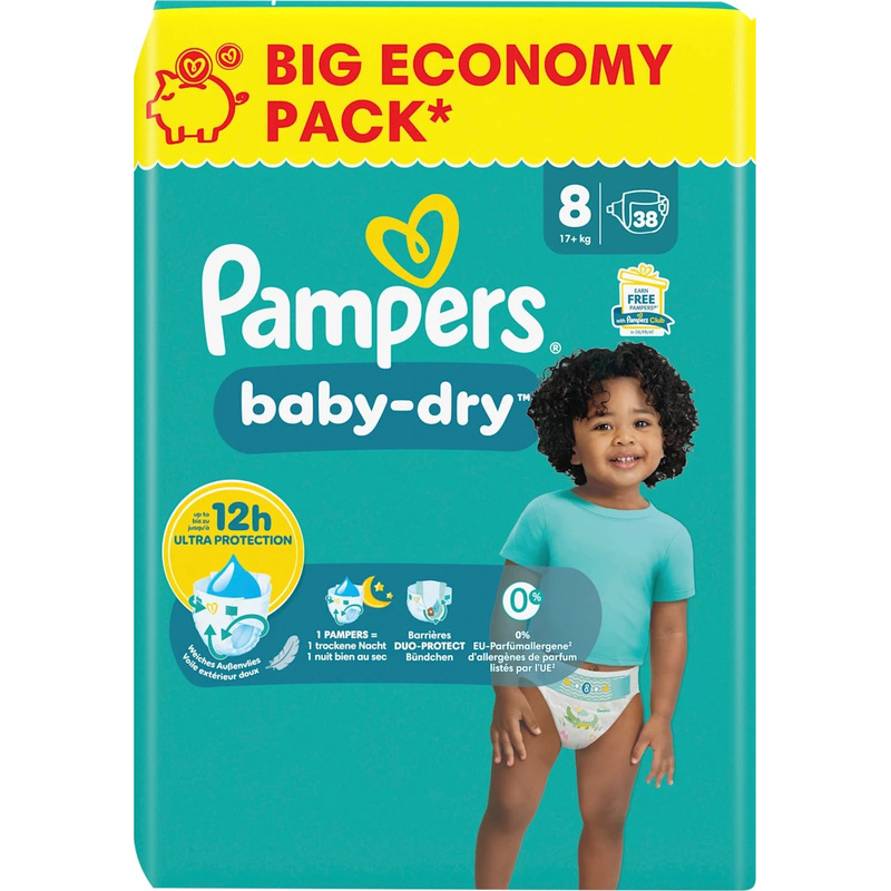 Baby Dry Diapers Size 8 Extra Large | 38 Count | 17+ Kg | Protection | -tex Certified