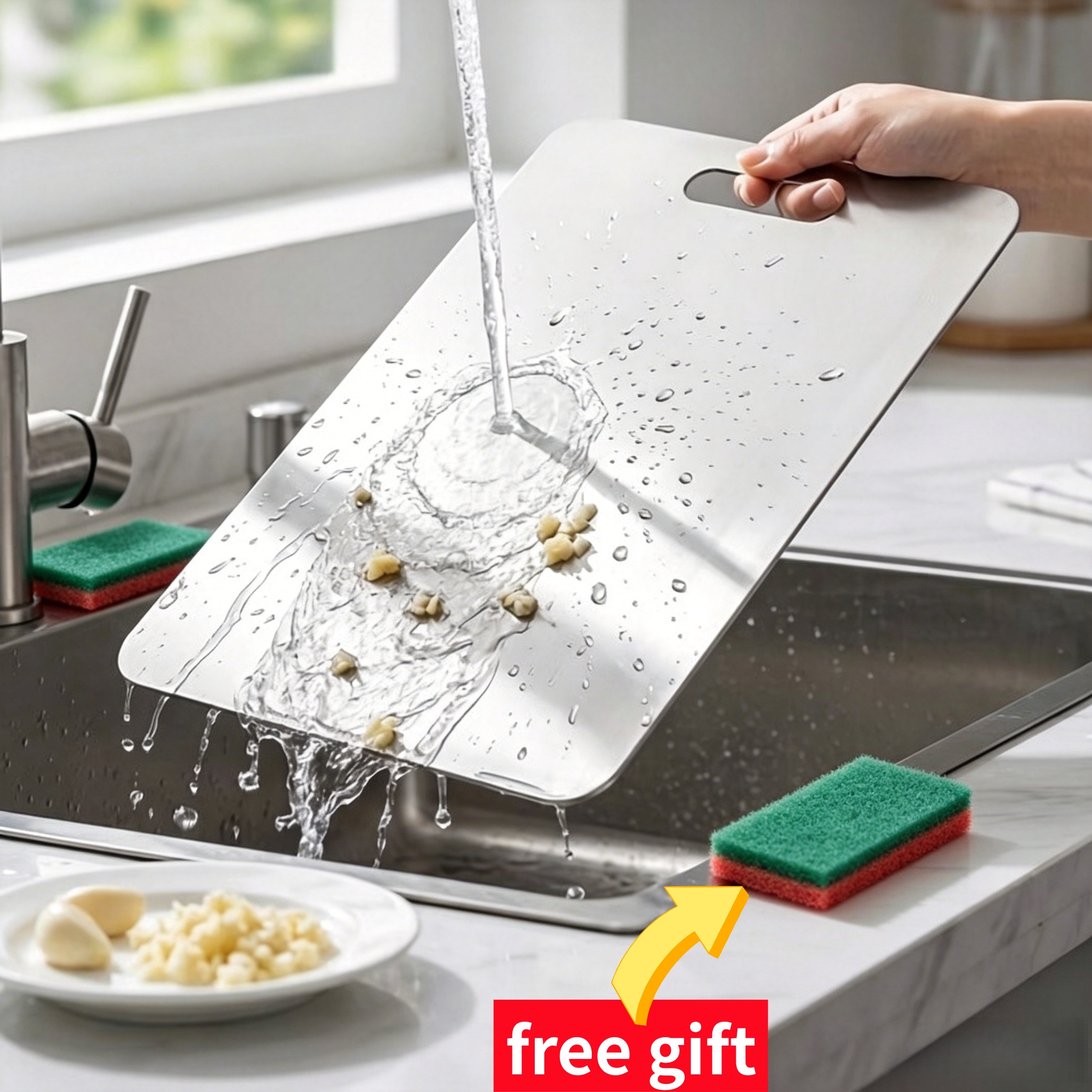 TEMU Stainless Steel Kitchen Cutting Board - Double-sided, & Durable, 23x34 Cm, Easy To Clean, Non Slip Metal Chopping Board, Anti Rust Large Kitchen