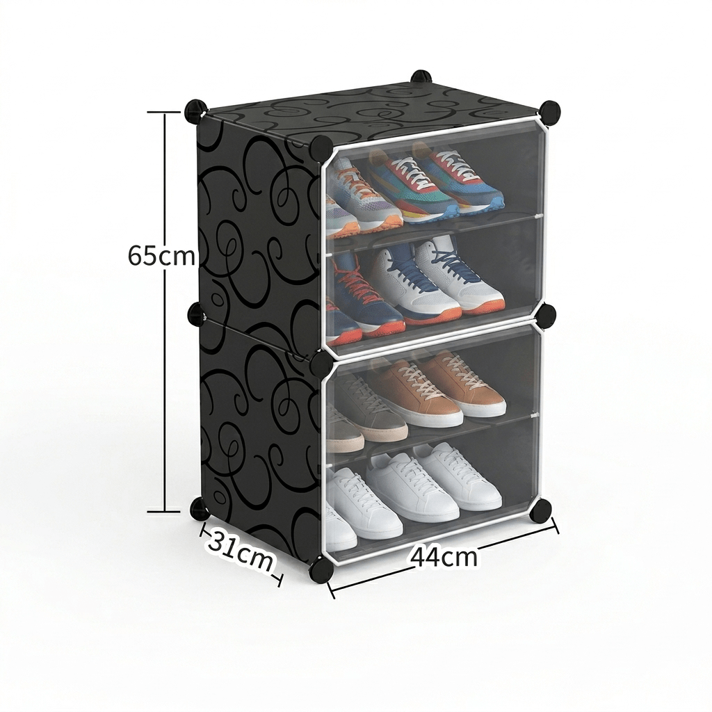 TEMU Zapatero Modular Apilable Modular de 4 Niveles con Puertas Transparentes | Organizador de Calzado Multifuncional, Ahorra , Fácil Montaje