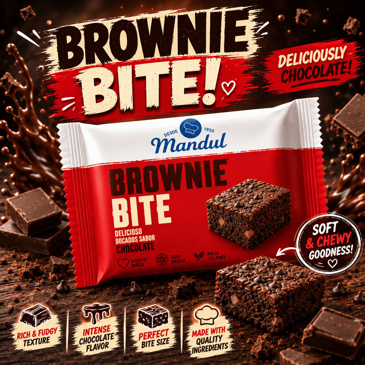 Almond Brownie Bites Chocolate 25g: retailer-supplied image