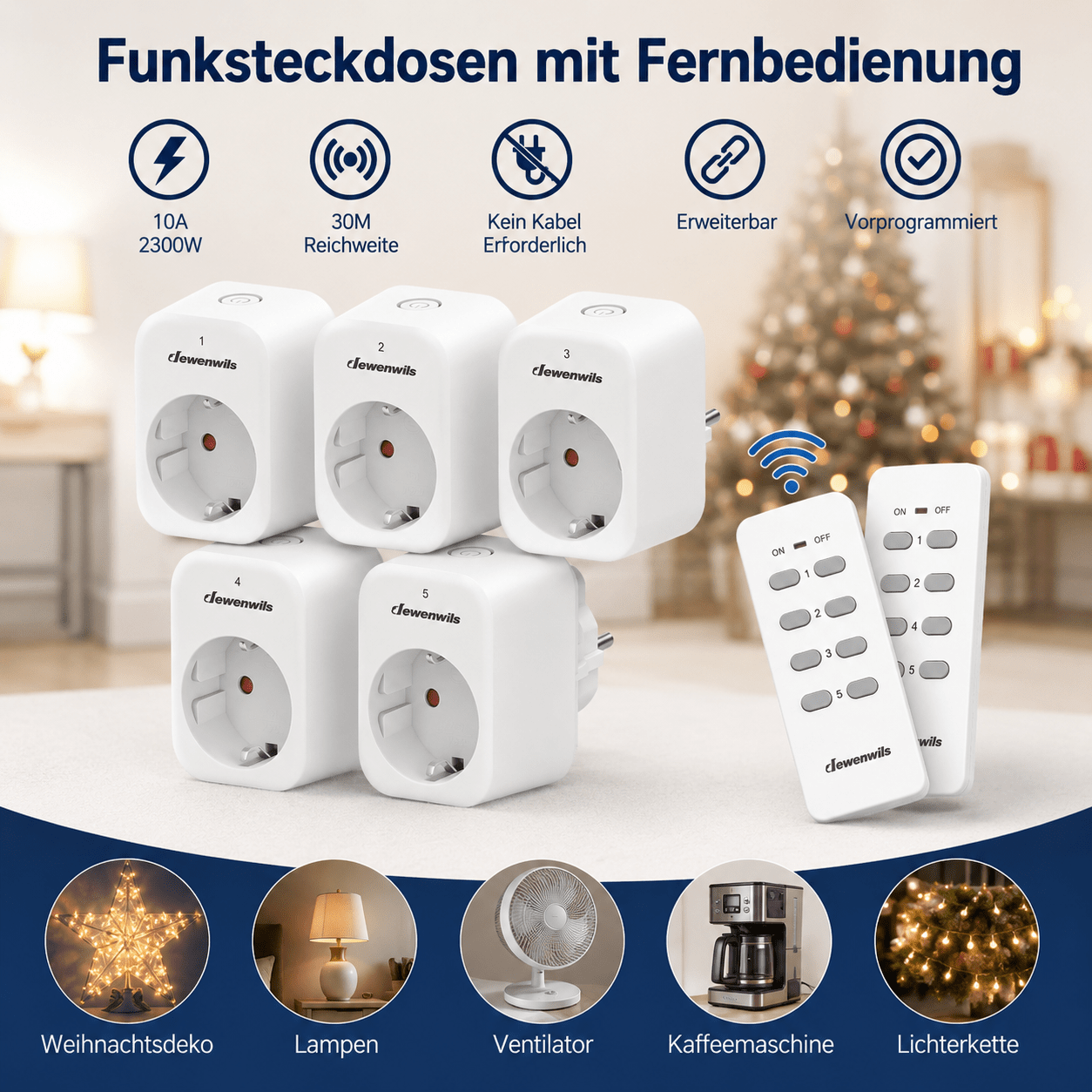 Radio Socket Outlets With Remote Control, 10a 2300w, Plug-in Radio Wall Switch, No Cable Required, Expandable Light Switch For Holiday Decorations, 30m Range, Pre-, White.