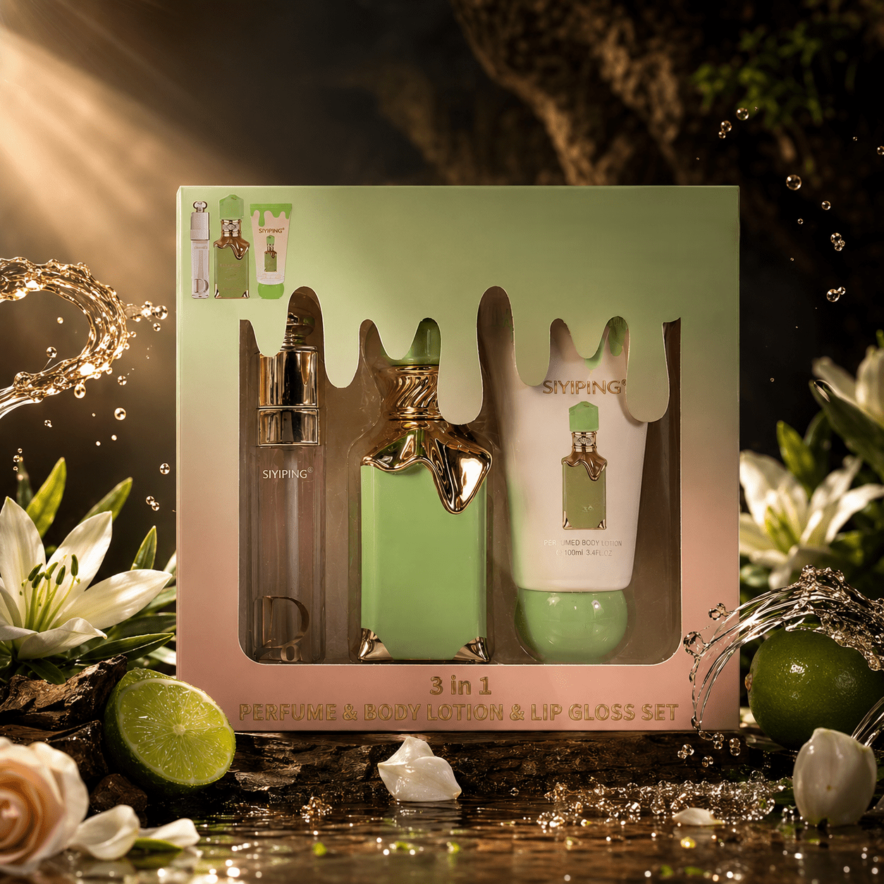TEMU Coffret Beauté Femme – Eau de Parfum, Lotion et Brillant à Lèvres, Ensemble Cadeau Élégant