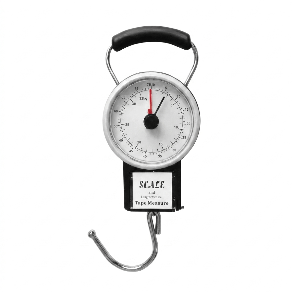TEMU Portable Luggage Scale For Travel | Manual Handheld Luggage Scales For Suitcases | 32kg Weight Capacity With Built In Tape Measure For Airline