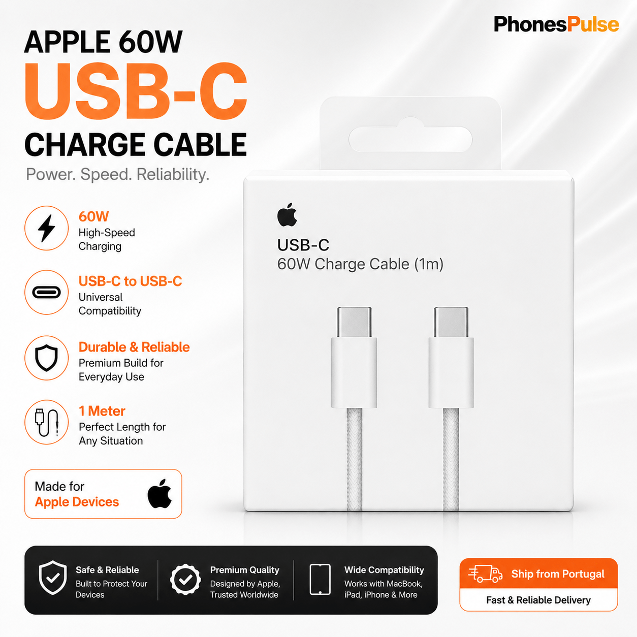 TEMU Cable de carga USB- de 60W para iPhone de 1m - PhonesPulse