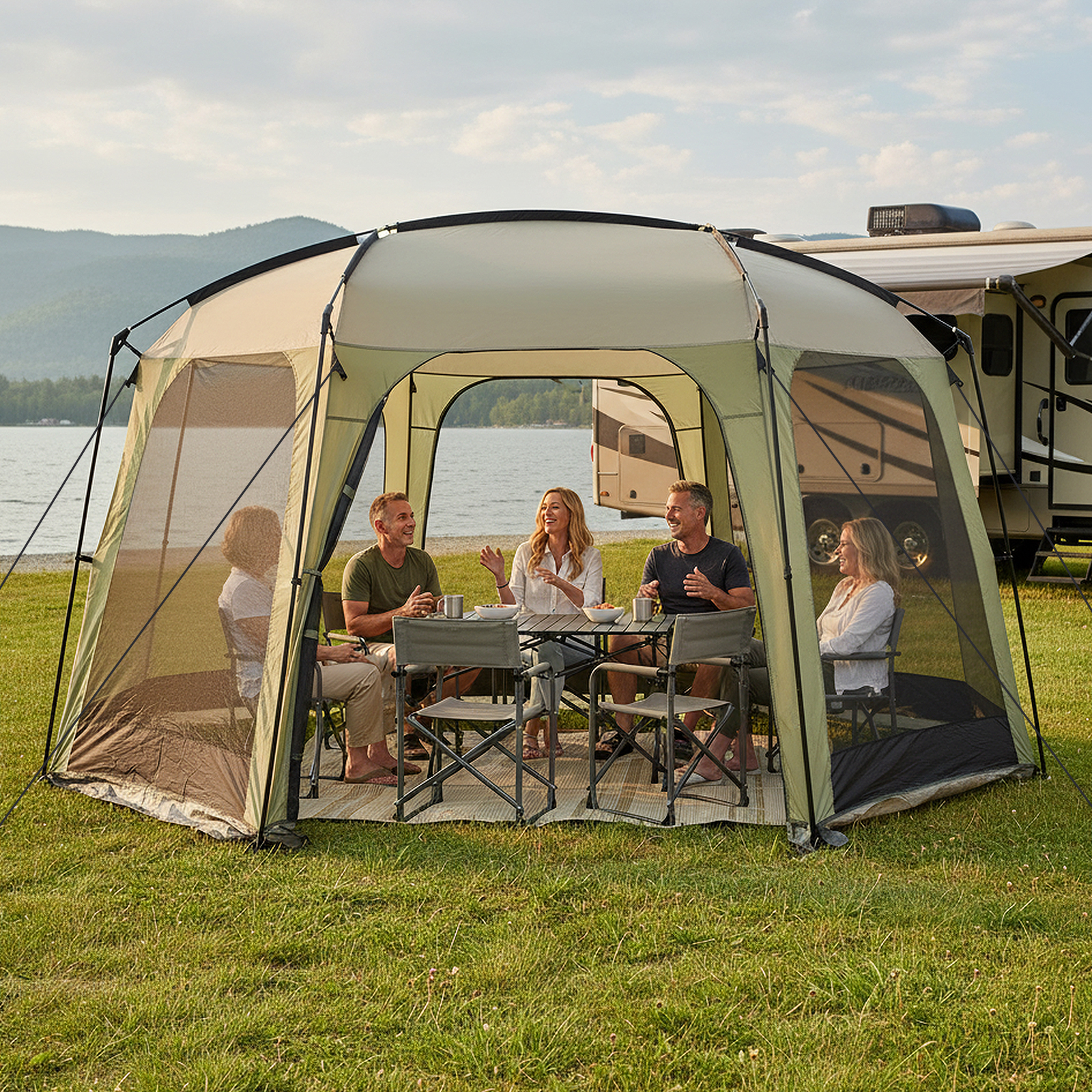 Outdoor Net Tent 380 X 355 Cm, Tent With Mesh Walls, Zippered Door And Carry Bag, Garden Gazebo