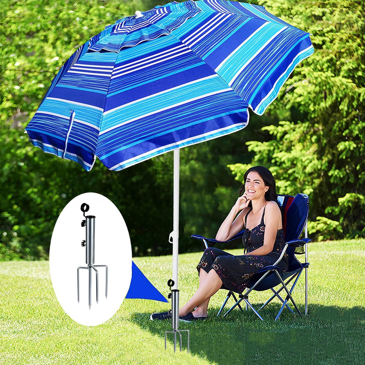 TEMU Heavy Duty Patio For Umbrella Anchor With 4 Spikes | Portable Metal Stand, For Umbrella, Flag, Fishing Rod, Tent Pole | Perfect Gift For Beach