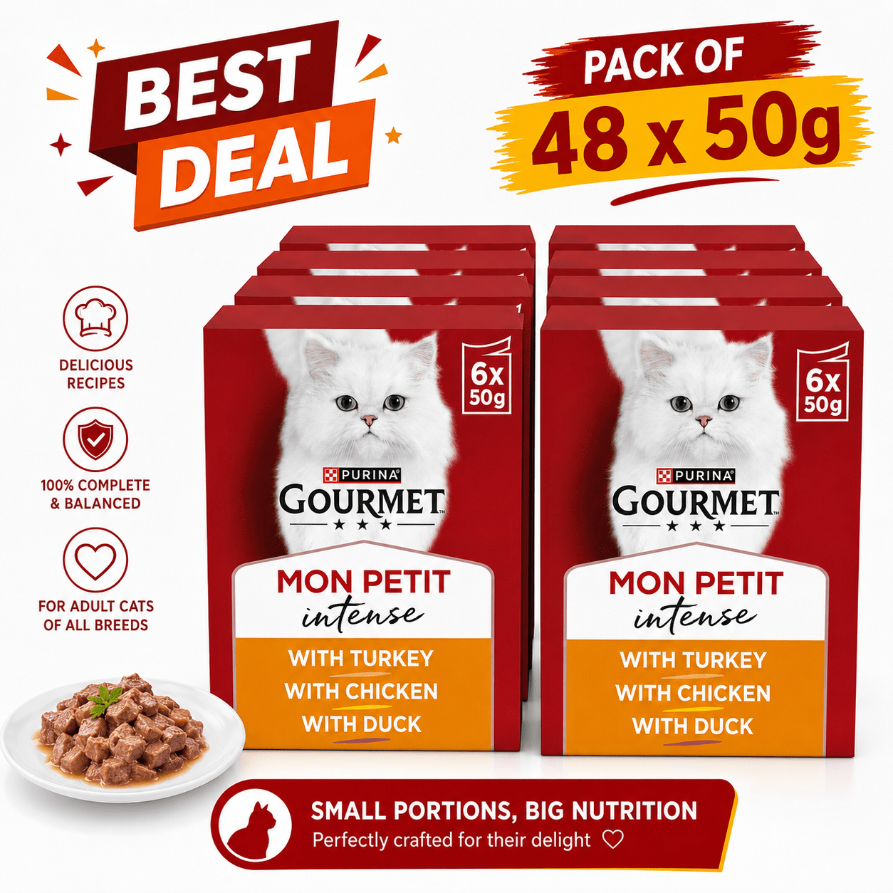 TEMU Gourmet Mon Petit (duck, Chicken, Turkey) Wet Cat Food - Pack Of 48 X 50g