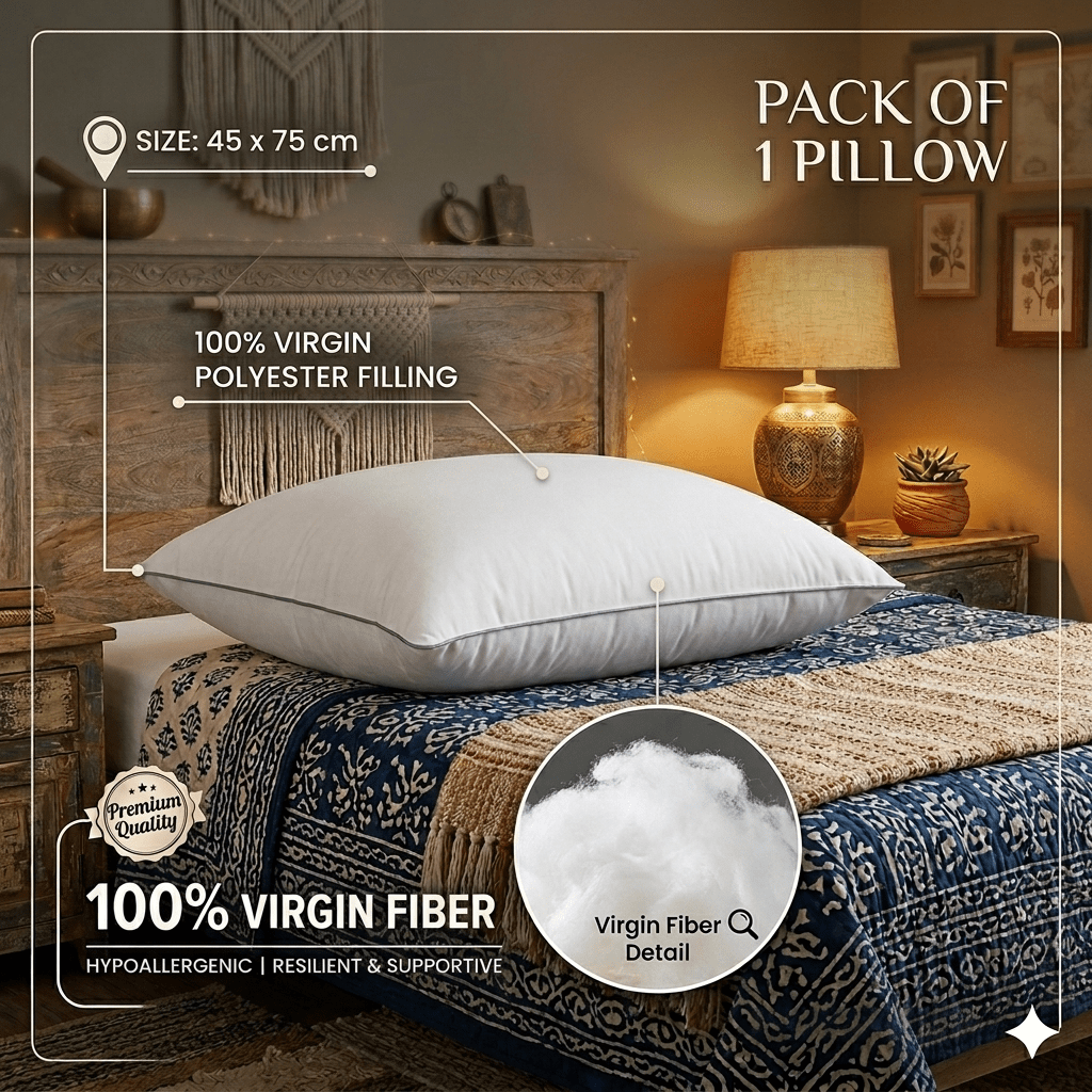 TEMU Quality Pillow (pack Of 1) – 45x75cm Deep Filled Bounce Back Bed Pillow | 100% Virgin Polyester Filling, Soft & Supportive For Back, Side &