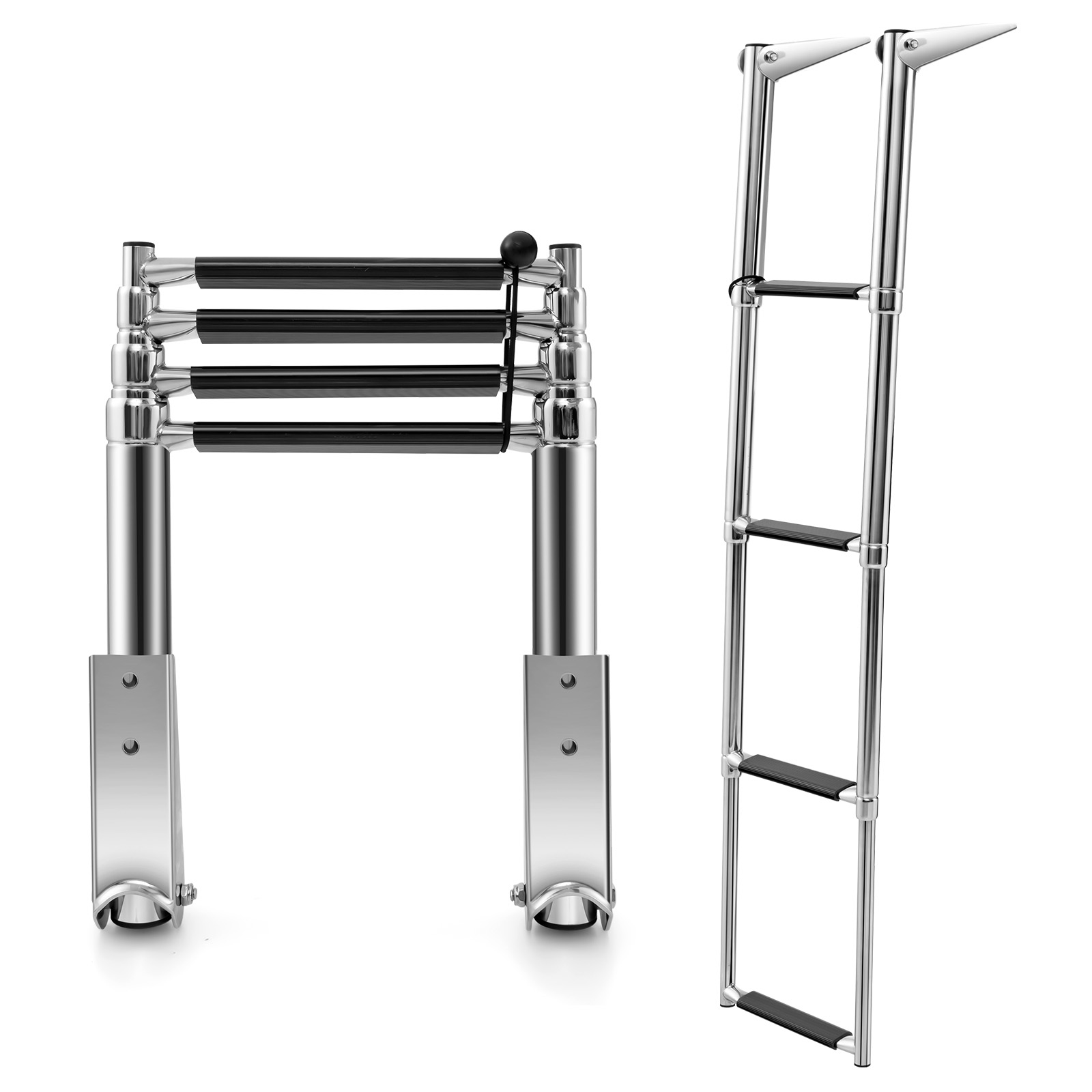 4-step Telescopic Boat Ladder, Foldable Floating Platform Ladder With Non-slip Steps, Heavy-duty Stainless Steel Dock Ladder